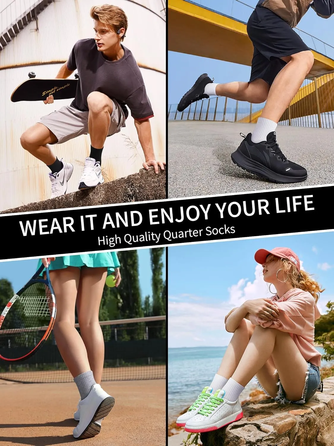Airacker Athletic Quarter Socks with Cushion Running Ankle Socks for Men Women 6 Pairs