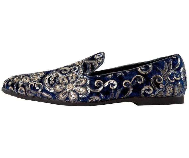 Amali Fabian Navy Men's Slip On Loafers With Sequins