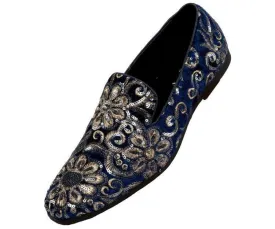 Amali Fabian Navy Men's Slip On Loafers With Sequins