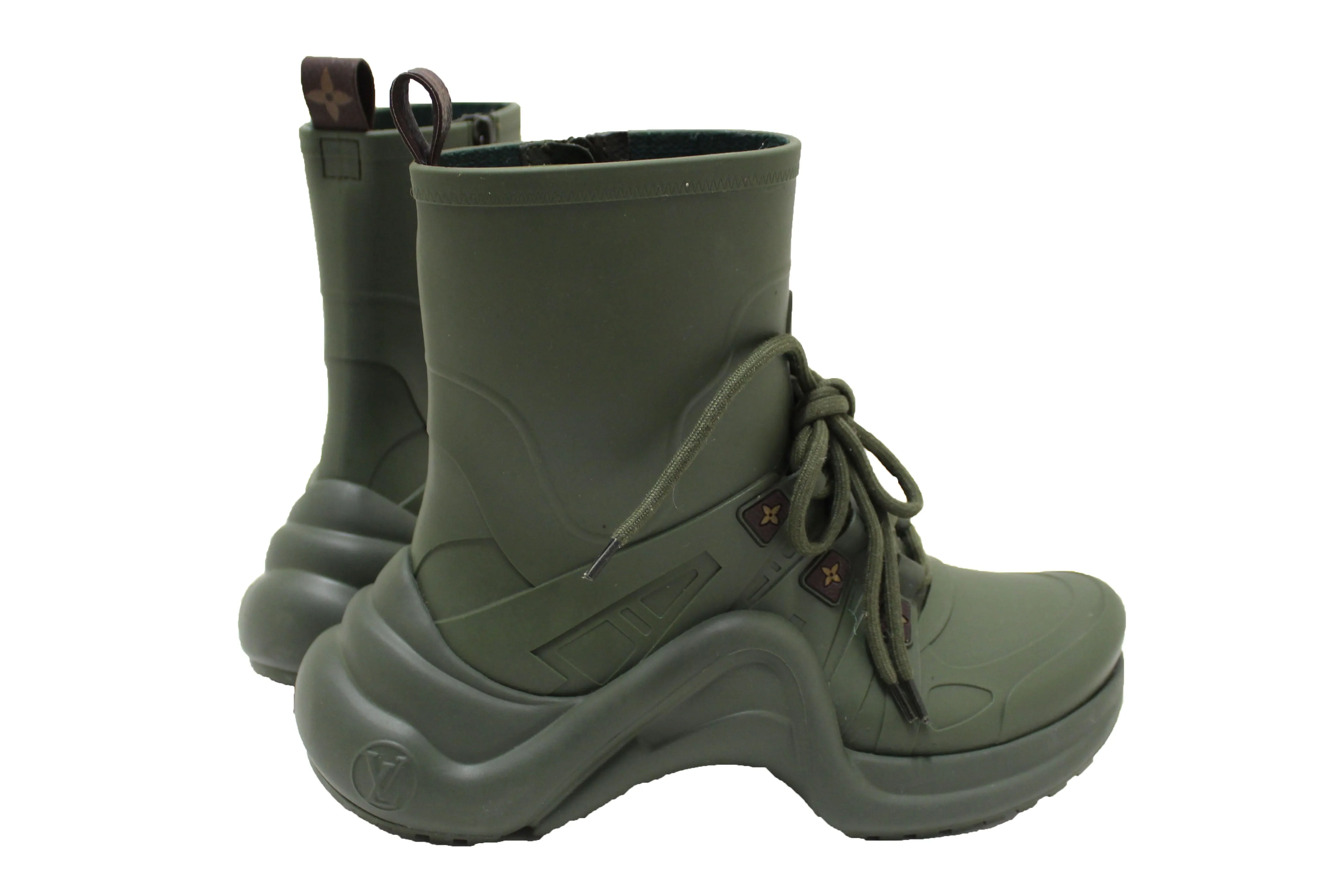 Authentic Louis Vuitton Khaki Green Mat Rubber Archlight Sneaker Boot Size 37
