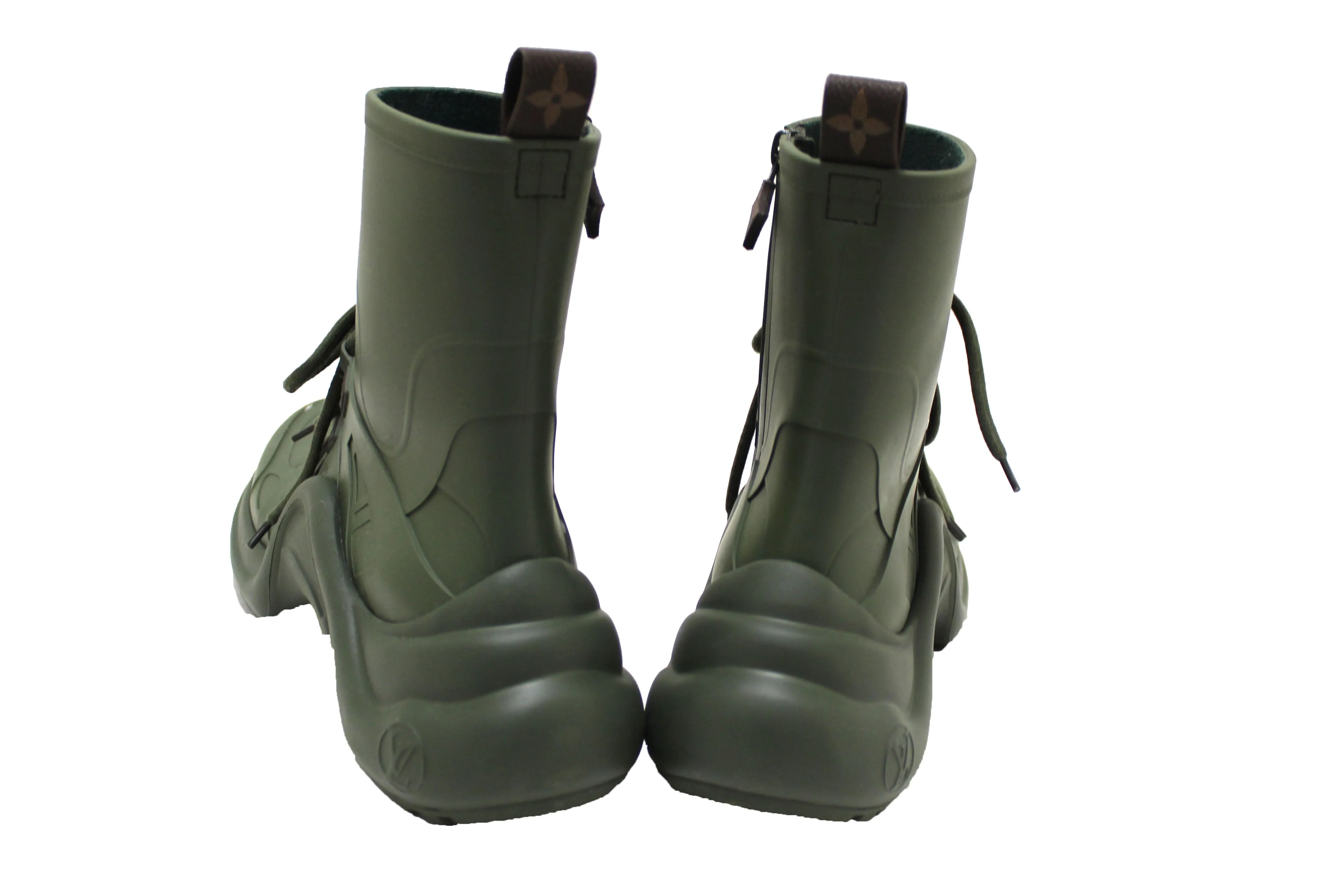 Authentic Louis Vuitton Khaki Green Mat Rubber Archlight Sneaker Boot Size 37
