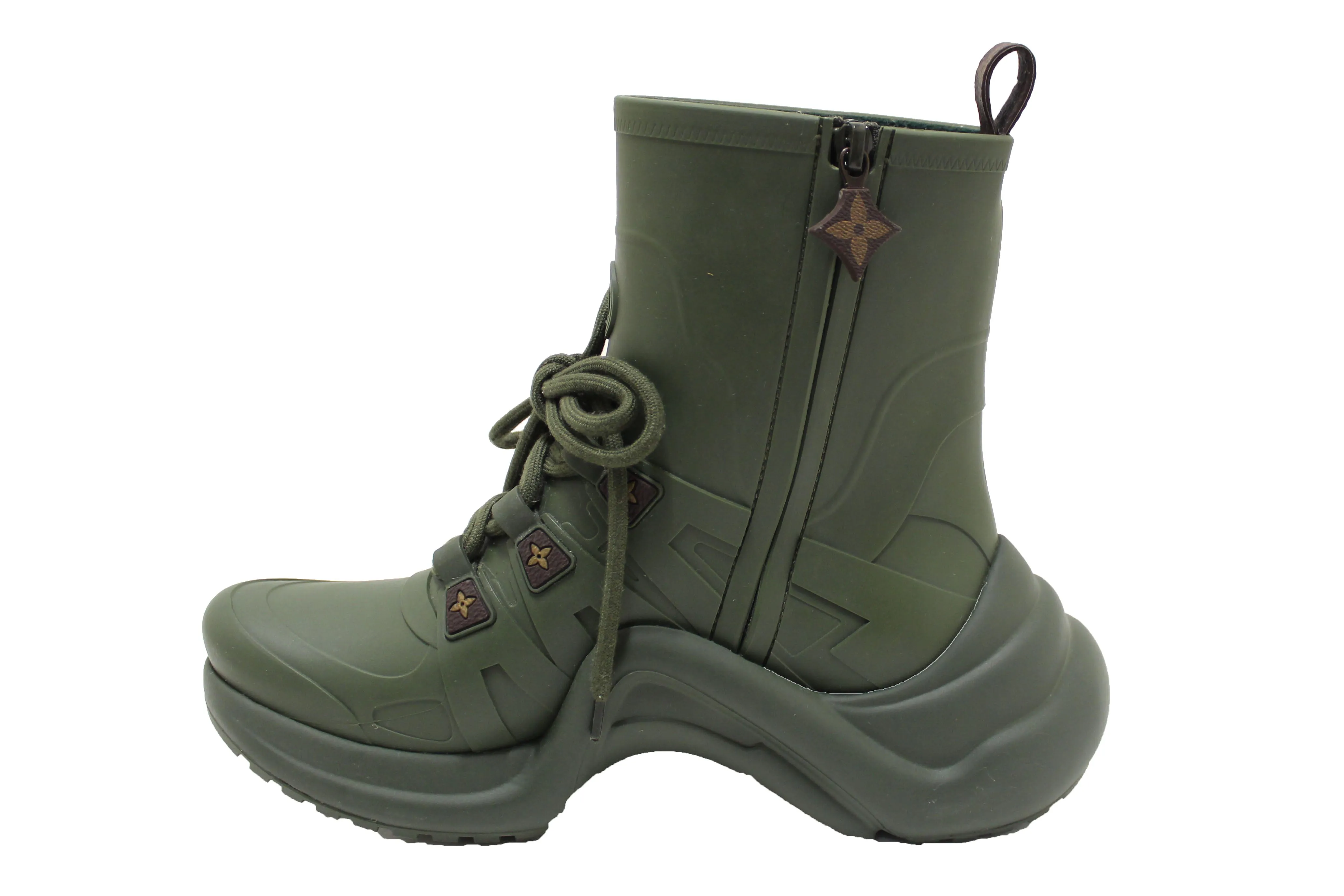 Authentic Louis Vuitton Khaki Green Mat Rubber Archlight Sneaker Boot Size 37