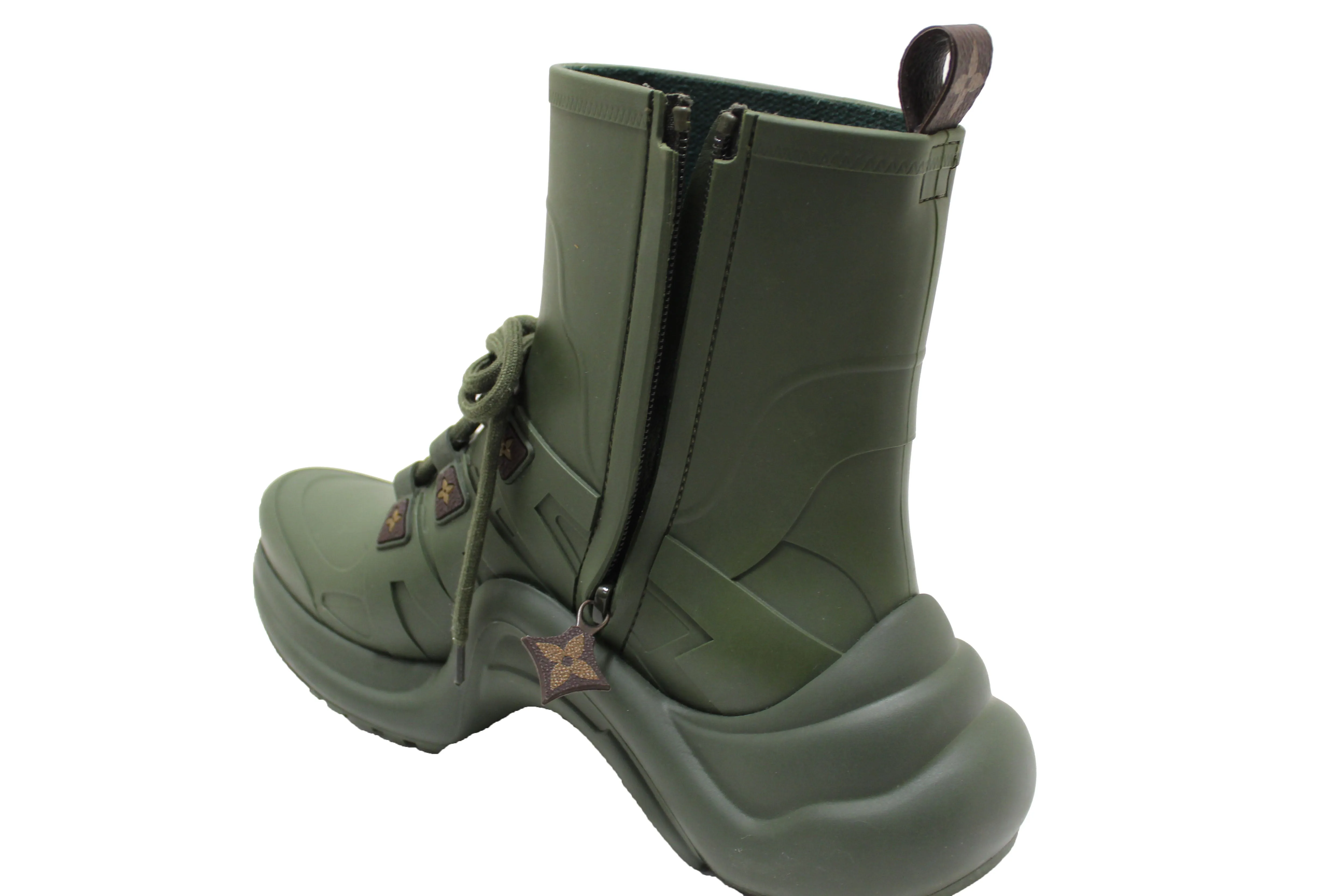 Authentic Louis Vuitton Khaki Green Mat Rubber Archlight Sneaker Boot Size 37
