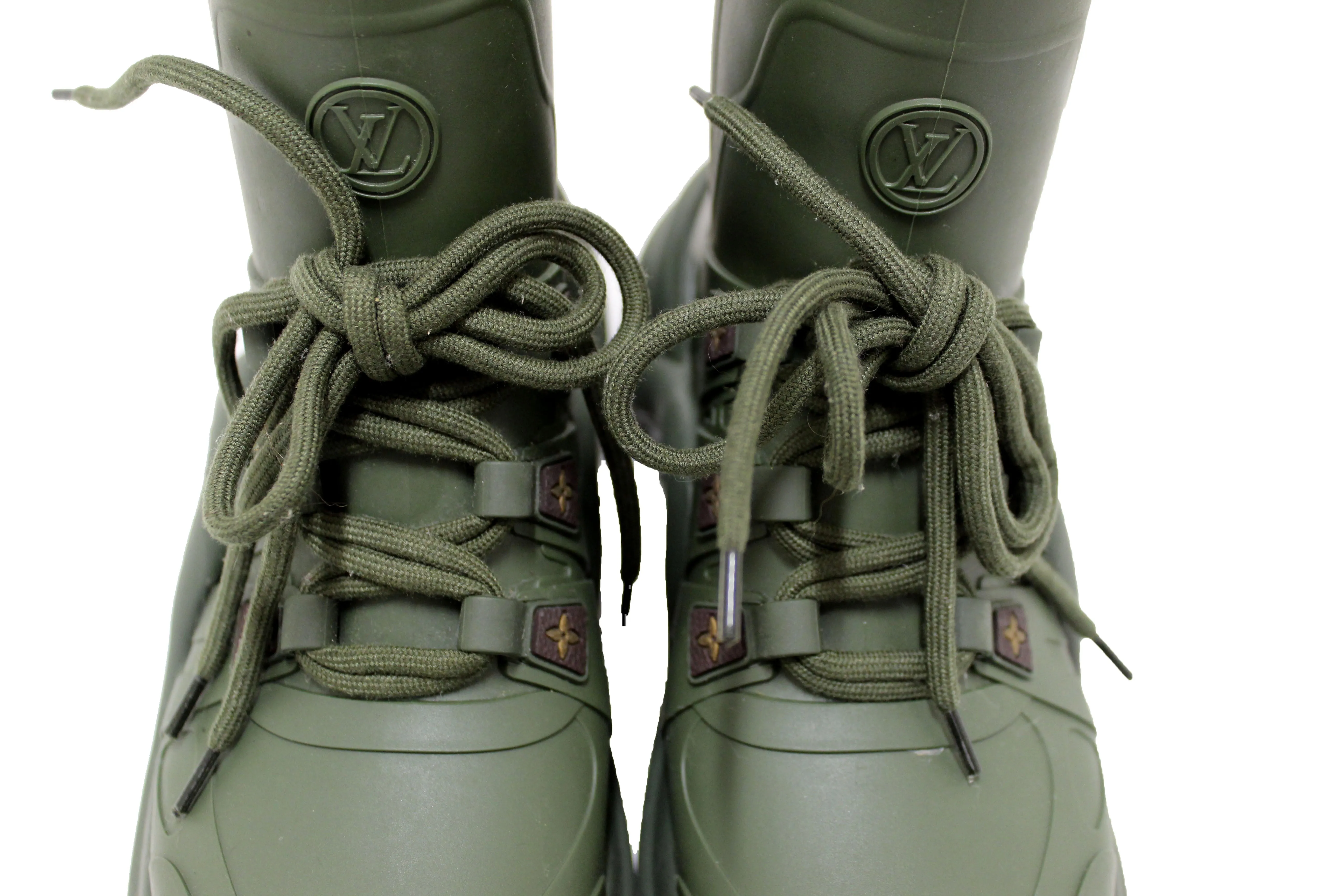 Authentic Louis Vuitton Khaki Green Mat Rubber Archlight Sneaker Boot Size 37