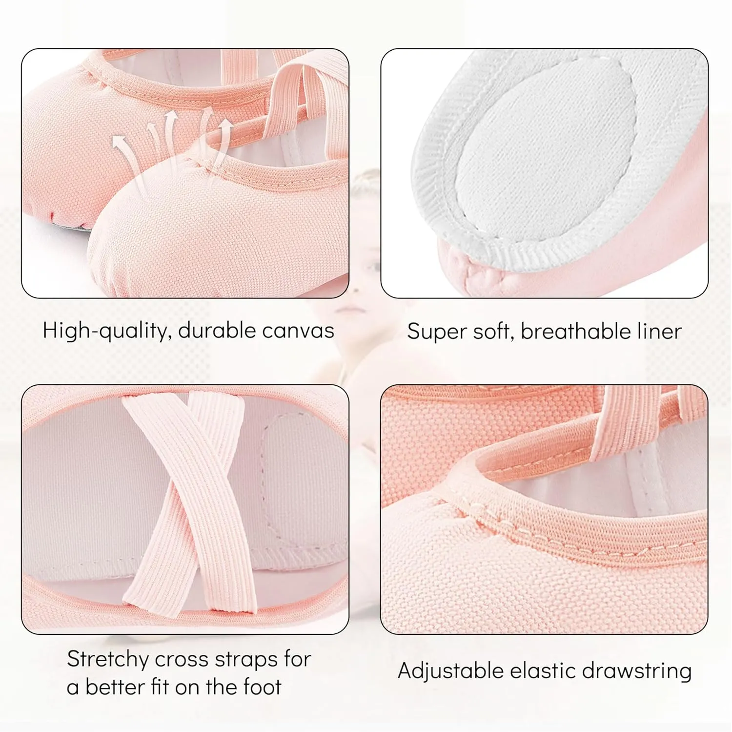 Ballet Shoes for Girls, Canvas Dance Practice Slippers No-Tie Sole Yoga Gymnastics Shoes(Toddler/Little Kid/Big Kid)