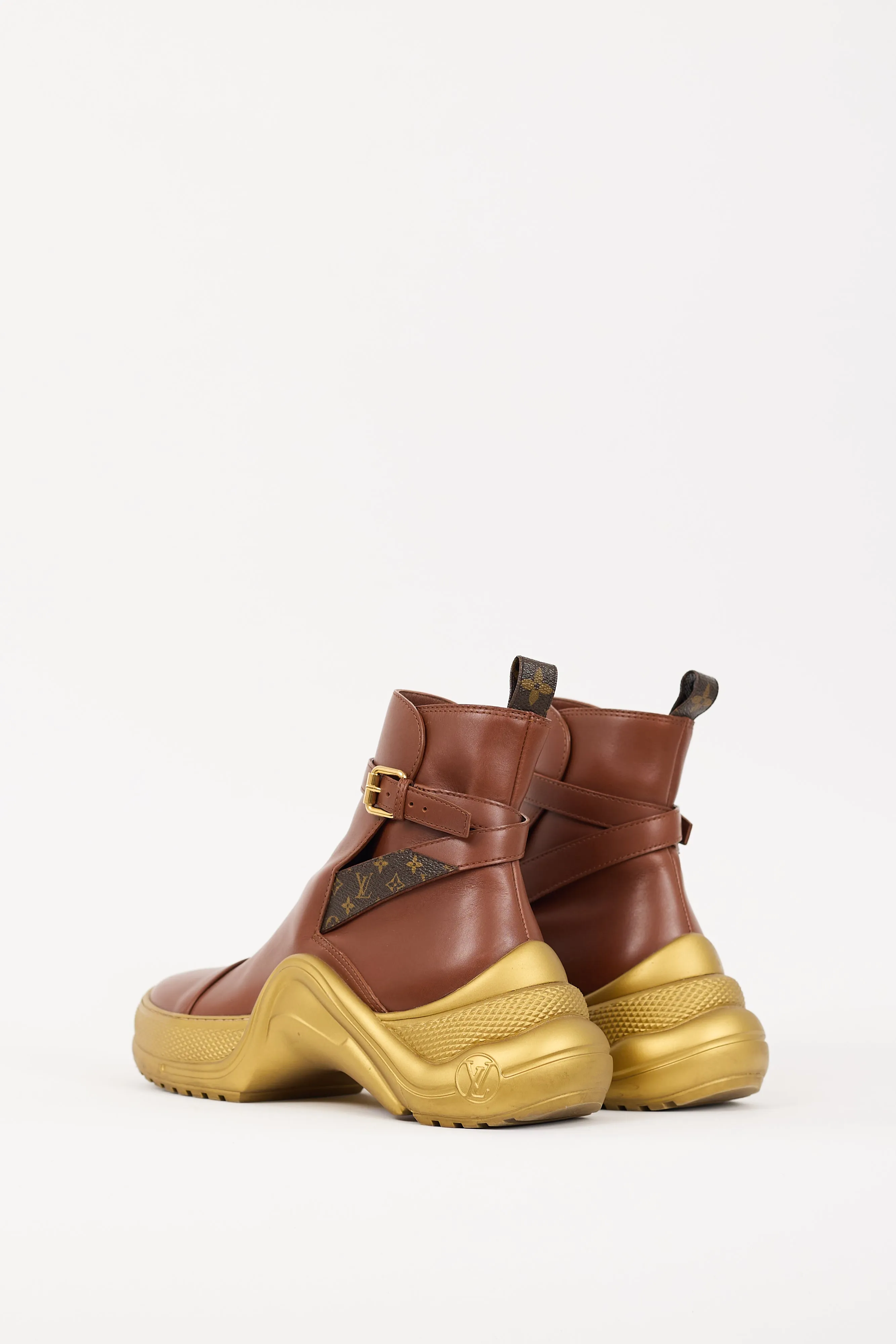 Brown & Gold Leather Archlight Sneaker