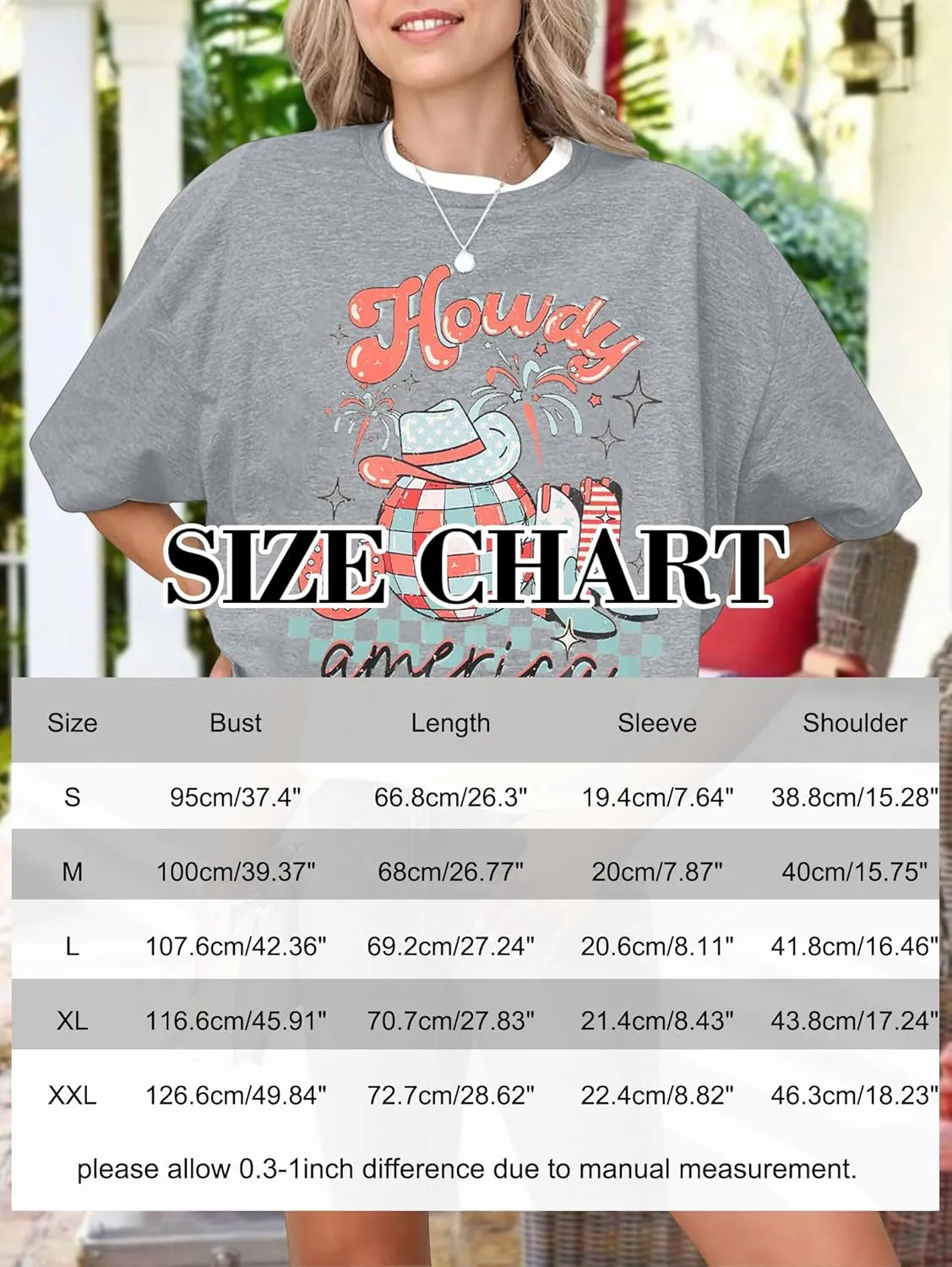 Howdy American Western Shirt Red White Blue Graphic 4th of July Shirt Oversized Tee Tops
