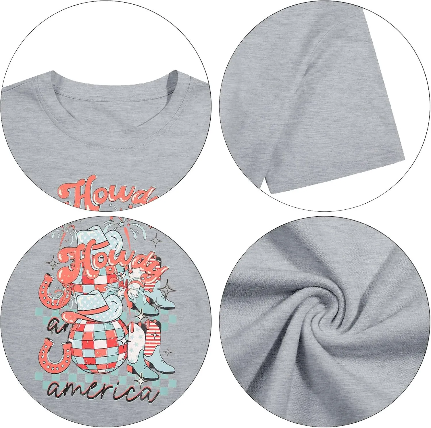 Howdy American Western Shirt Red White Blue Graphic 4th of July Shirt Oversized Tee Tops