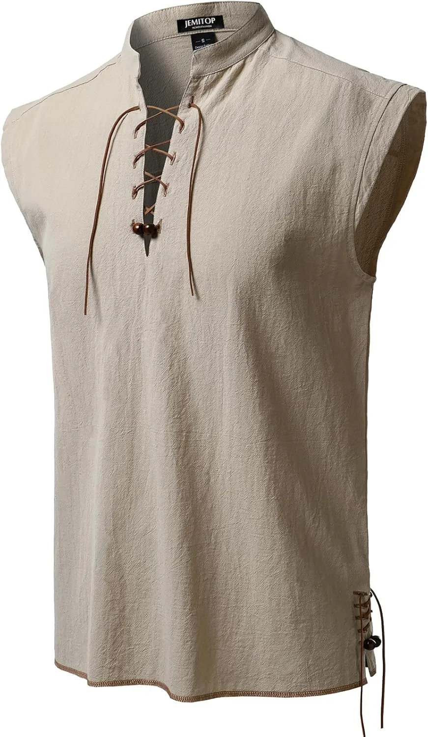Men's Retro Pure Cotton Lace Up Sleeveless Shirts for Pirate Renaissance Medieval Viking Costume
