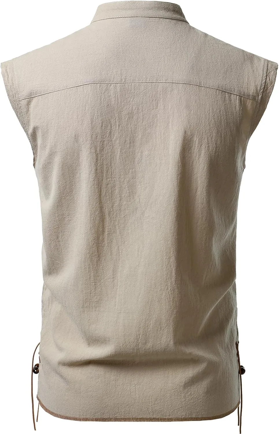 Men's Retro Pure Cotton Lace Up Sleeveless Shirts for Pirate Renaissance Medieval Viking Costume