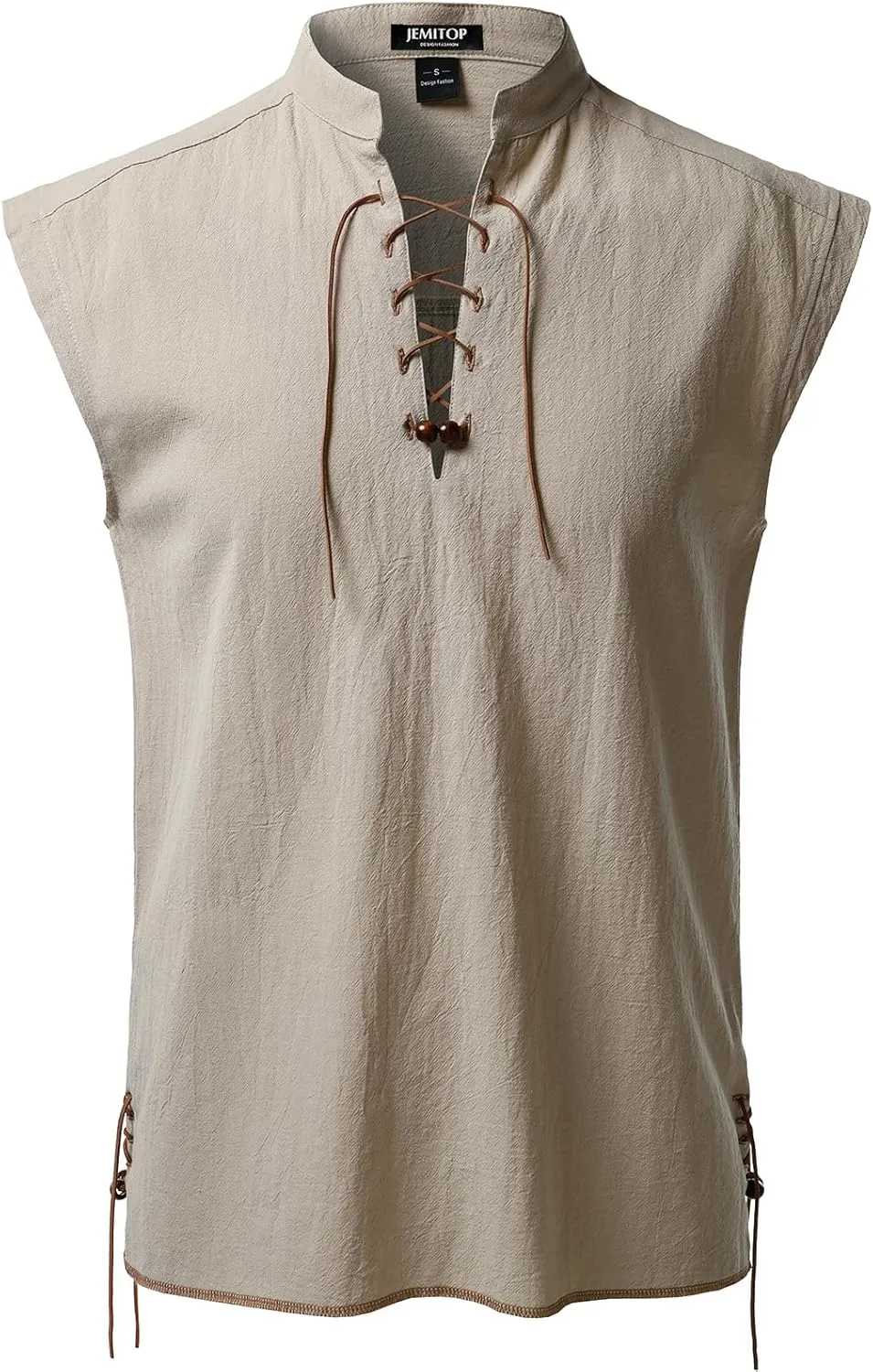 Men's Retro Pure Cotton Lace Up Sleeveless Shirts for Pirate Renaissance Medieval Viking Costume