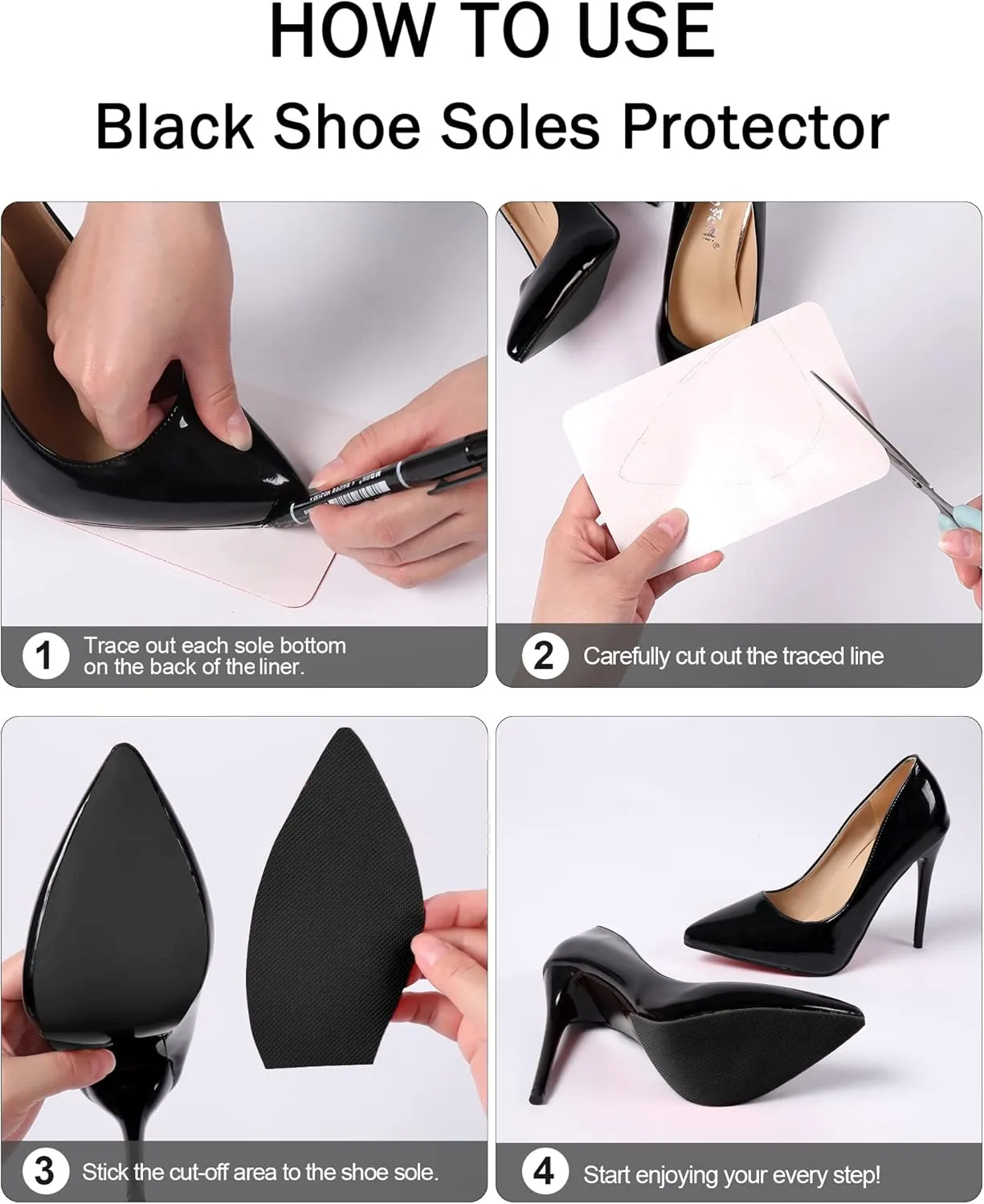 Non-Slip Shoe Sole Protector Pads for High-Heels,Silicone Anti Slip Shoe Grips on Bottom of Shoes,Sole Guard for Shoes,Self-Adhesive Non-Slip Grips,Repair Worn Soles(6"x4" Black-3Pairs)