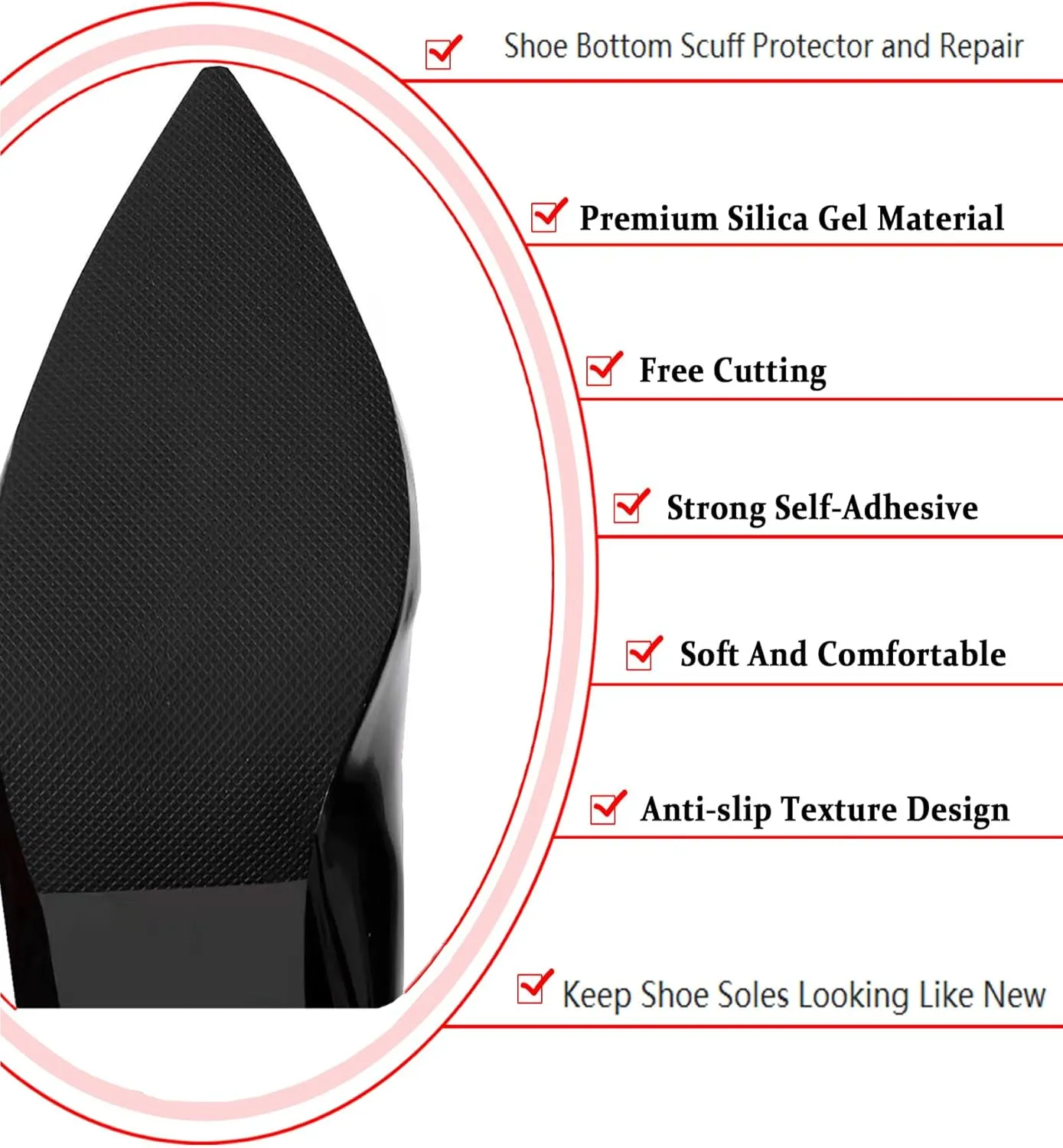 Non-Slip Shoe Sole Protector Pads for High-Heels,Silicone Anti Slip Shoe Grips on Bottom of Shoes,Sole Guard for Shoes,Self-Adhesive Non-Slip Grips,Repair Worn Soles(6"x4" Black-3Pairs)