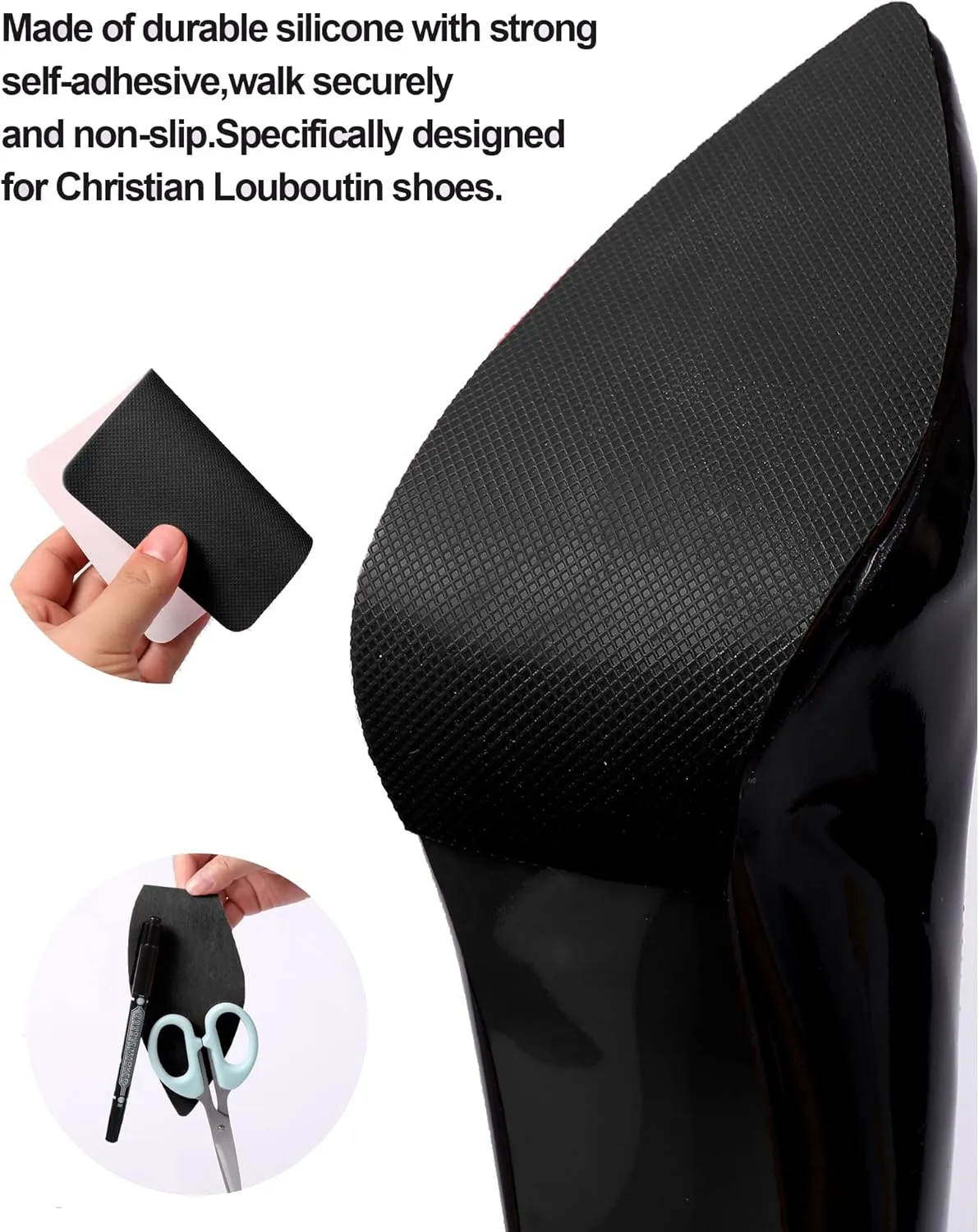 Non-Slip Shoe Sole Protector Pads for High-Heels,Silicone Anti Slip Shoe Grips on Bottom of Shoes,Sole Guard for Shoes,Self-Adhesive Non-Slip Grips,Repair Worn Soles(6"x4" Black-3Pairs)