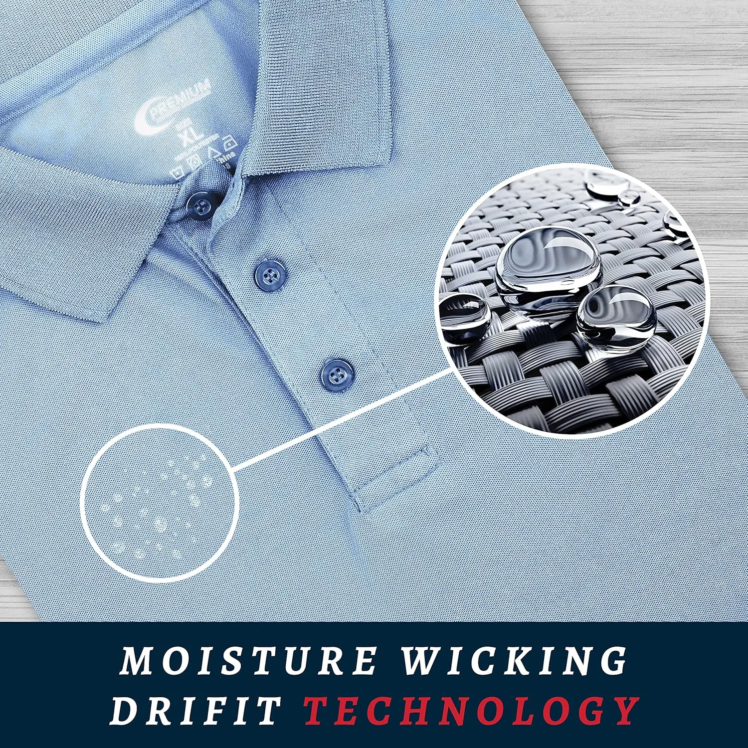 Premium Wear Men's Polo T-Shirt, High Moisture Wicking Dry Fit Performance Short-Sleeve Polo T-Shirt w Collar for Golf Tennis