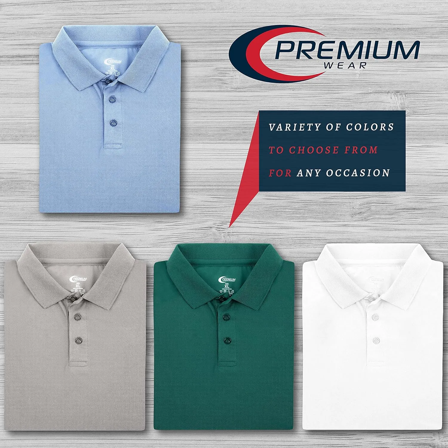 Premium Wear Men's Polo T-Shirt, High Moisture Wicking Dry Fit Performance Short-Sleeve Polo T-Shirt w Collar for Golf Tennis