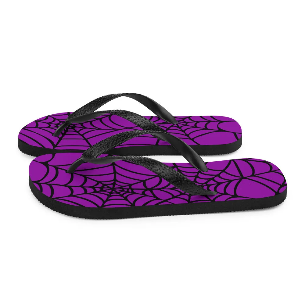 Purple and Black Halloween Spider Web Flip-Flops