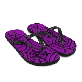 Purple and Black Halloween Spider Web Flip-Flops