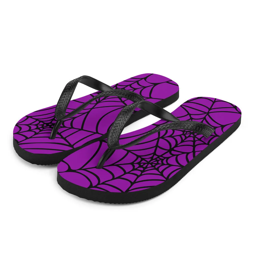 Purple and Black Halloween Spider Web Flip-Flops