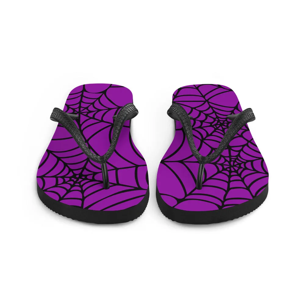 Purple and Black Halloween Spider Web Flip-Flops