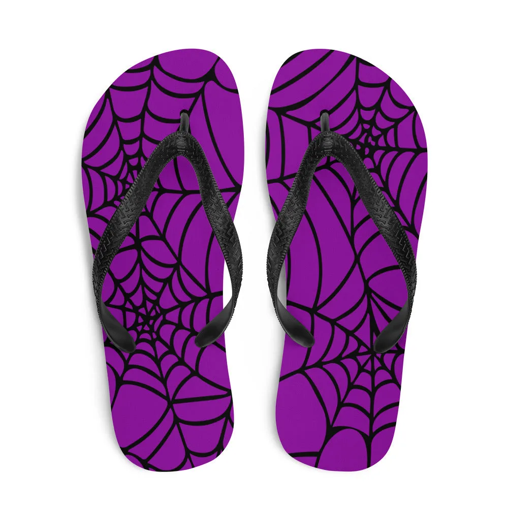 Purple and Black Halloween Spider Web Flip-Flops