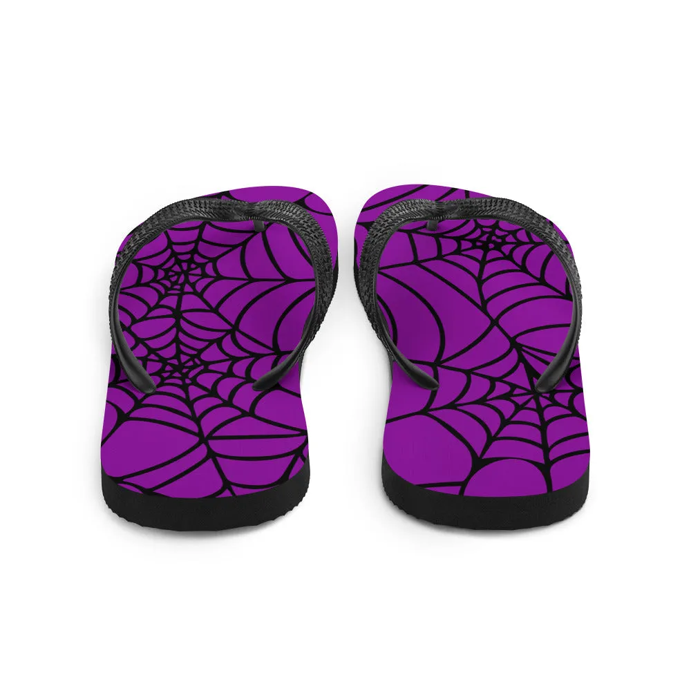 Purple and Black Halloween Spider Web Flip-Flops