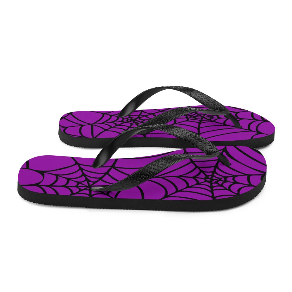 Purple and Black Halloween Spider Web Flip-Flops