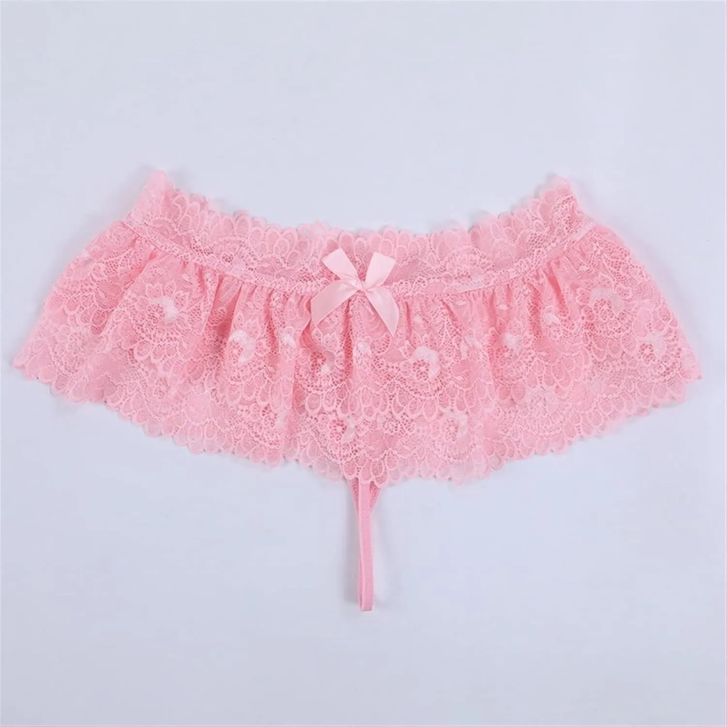 Sissy Lace Panties Men's Ruffled Panties Thongs Mini Skirt Thongs Gay Lingerie (Color : Pink, Size : 1pc) One Size