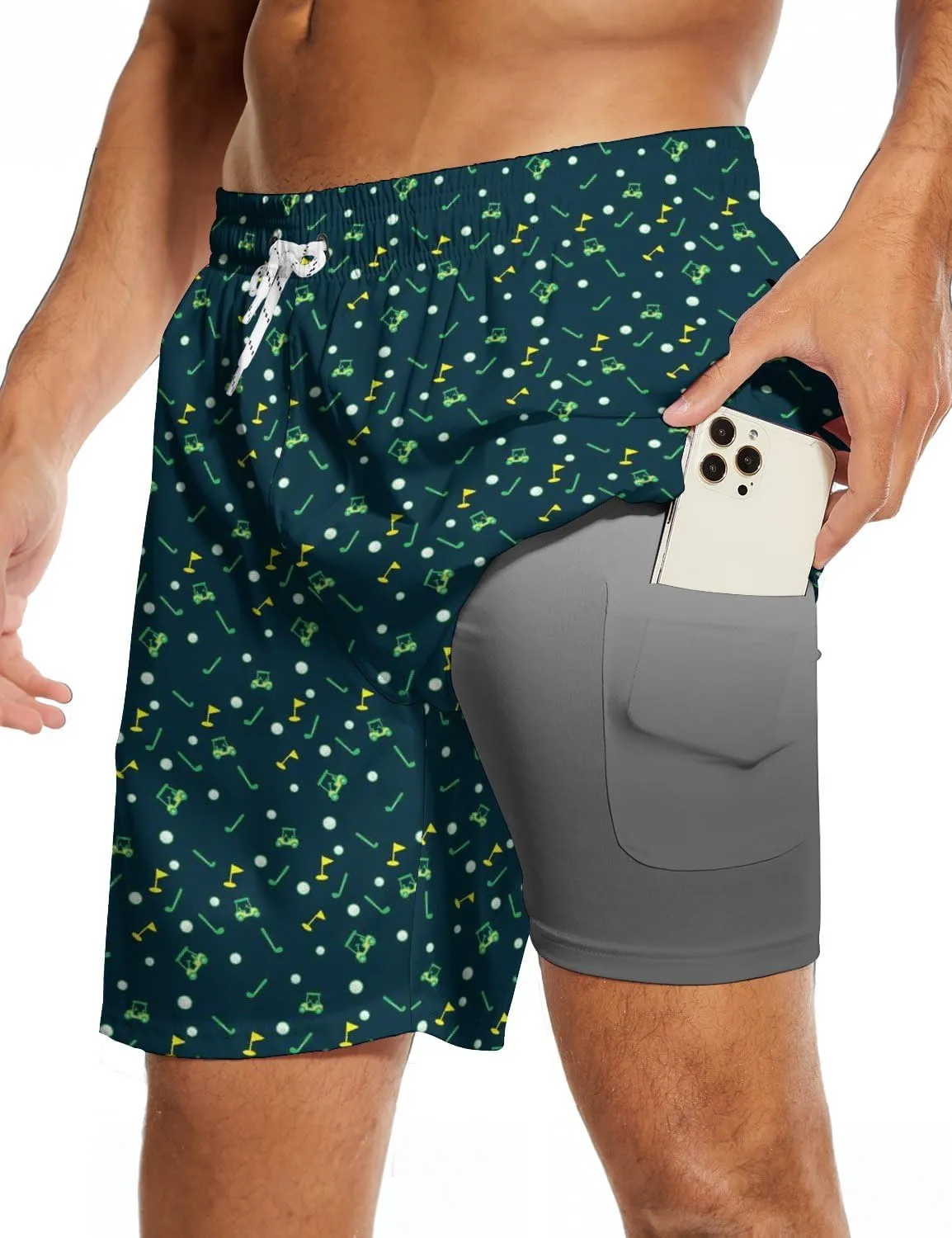 Socira Men's Swim Trunks with Compression Liner, Quick Dry Mens 2 in 1 Swimming Trunks Men Beach Bathing Suits Swimsuit