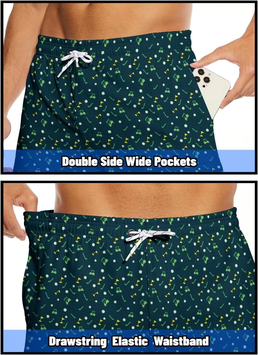 Socira Men's Swim Trunks with Compression Liner, Quick Dry Mens 2 in 1 Swimming Trunks Men Beach Bathing Suits Swimsuit