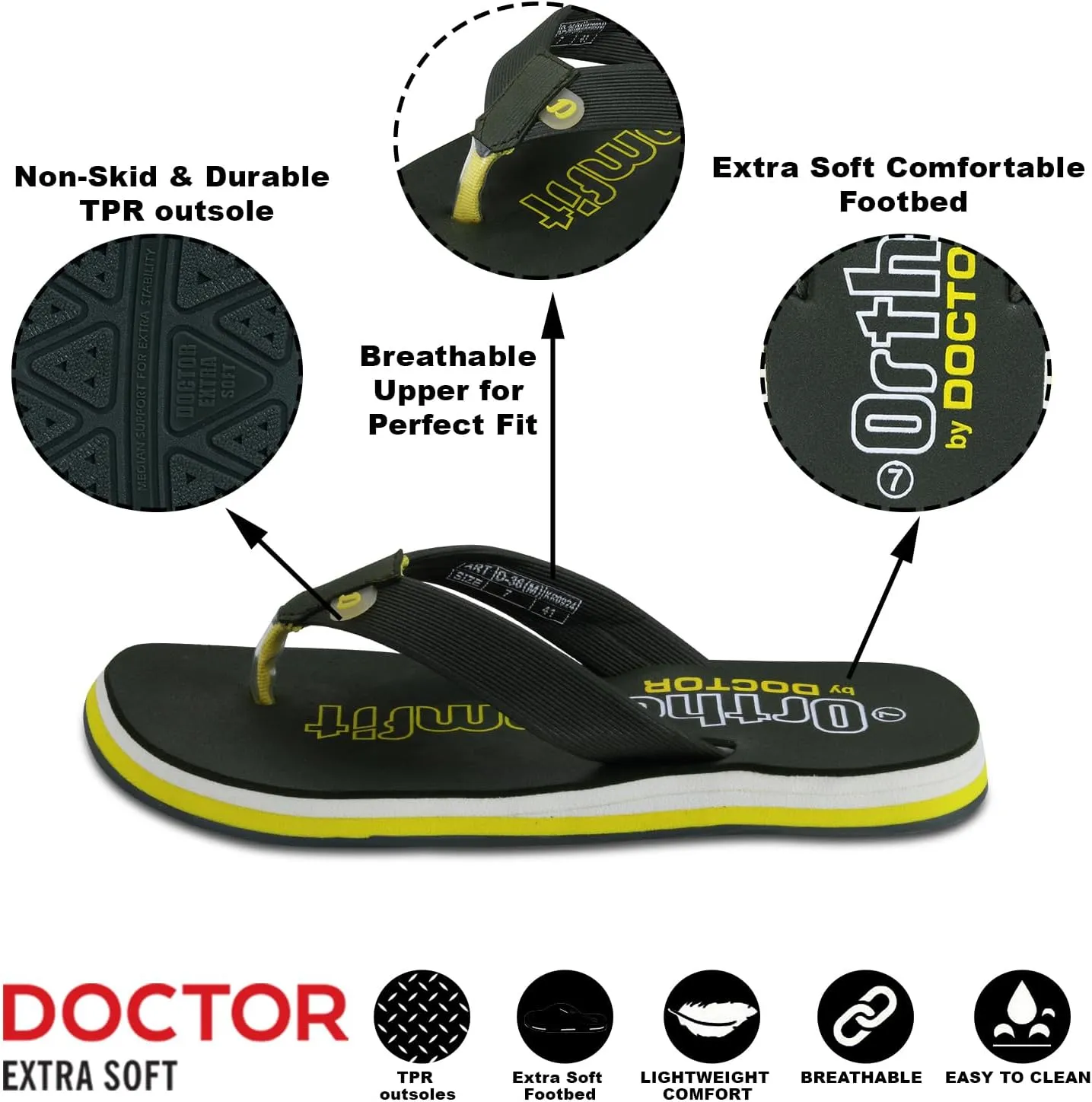 Ultra Cushion Slippers for Men's| Lightweight & Comfortable| Orthopedic & Diabetic| Casual & Stylish| Non-Slip Durable Mcr Dr Chappals & House Flip flops For Gent's & Boys D-36