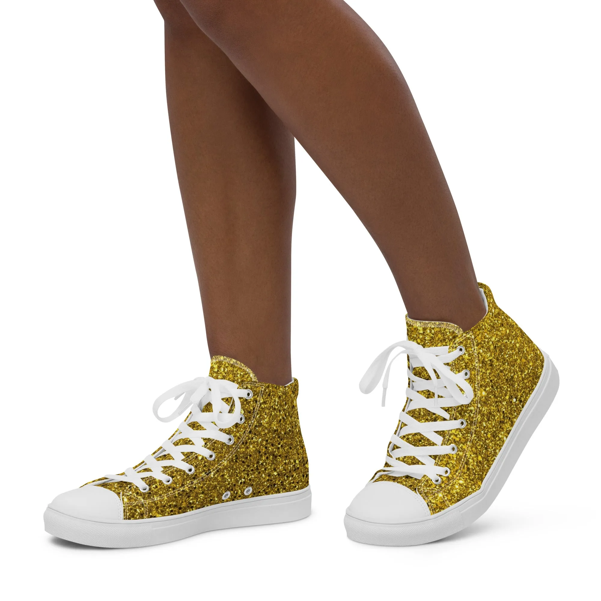 Women’s Gold Glitter Print high top canvas shoes, Gold Glitter Sneakers, Fashion Sneakers