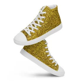 Women’s Gold Glitter Print high top canvas shoes, Gold Glitter Sneakers, Fashion Sneakers