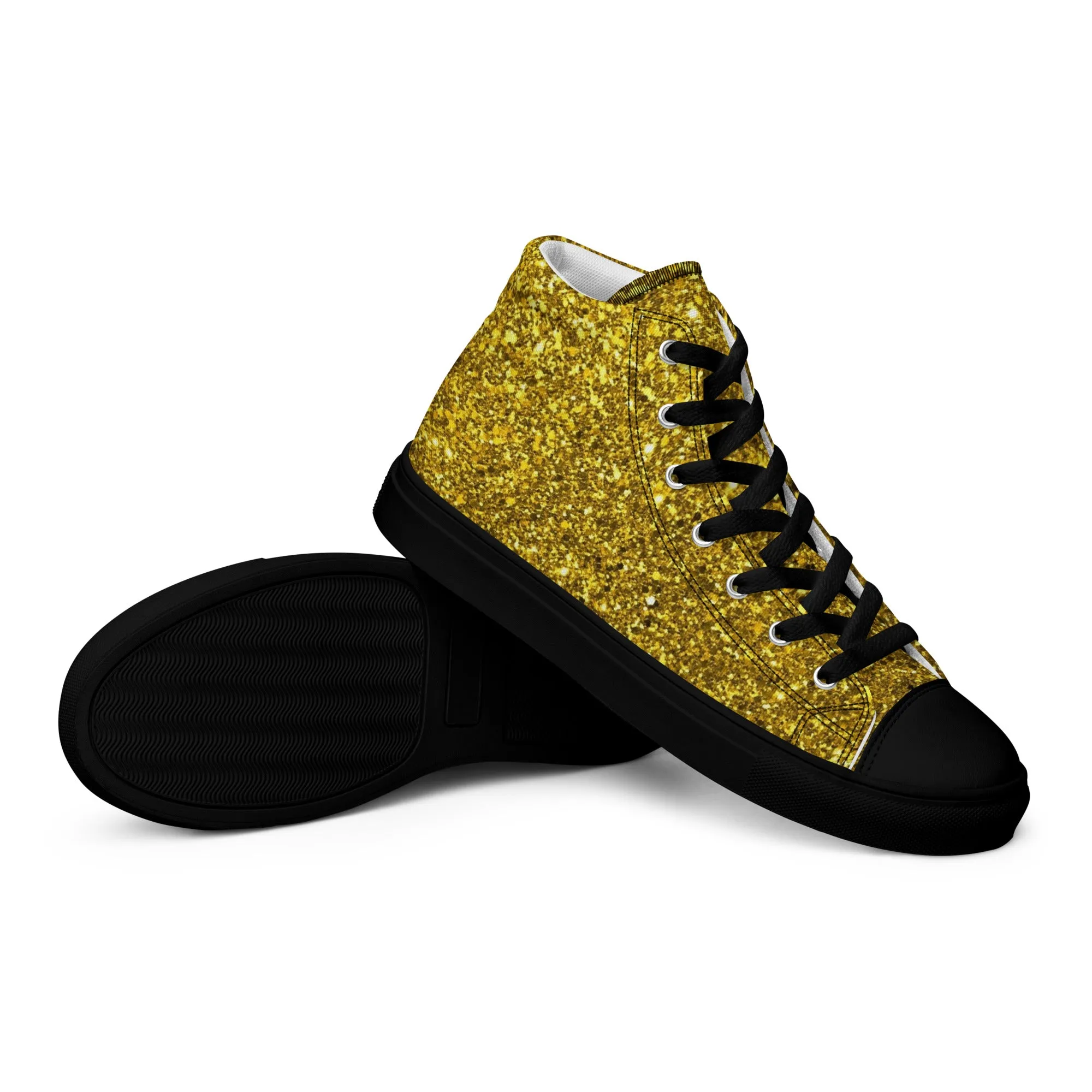 Women’s Gold Glitter Print high top canvas shoes, Gold Glitter Sneakers, Fashion Sneakers