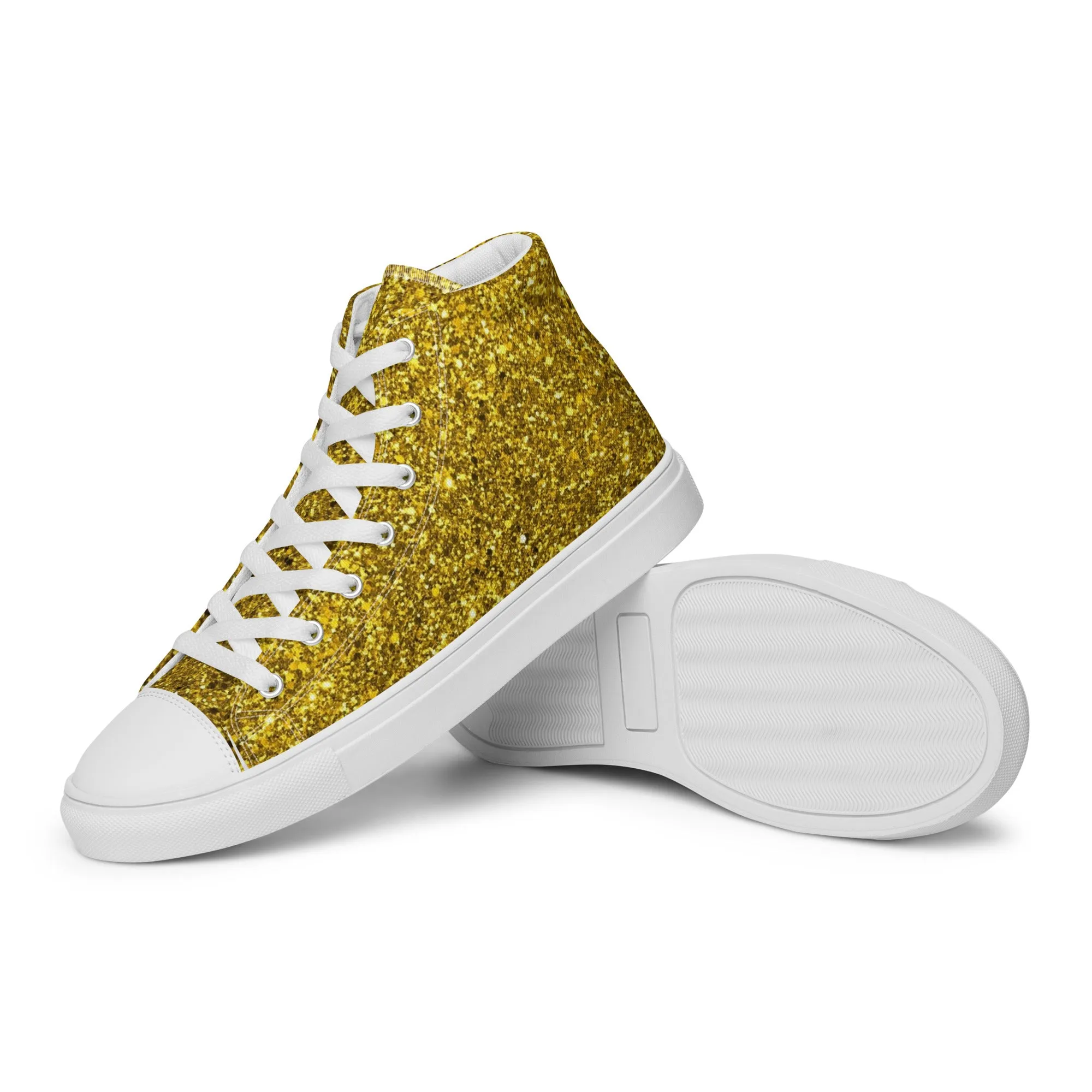 Women’s Gold Glitter Print high top canvas shoes, Gold Glitter Sneakers, Fashion Sneakers