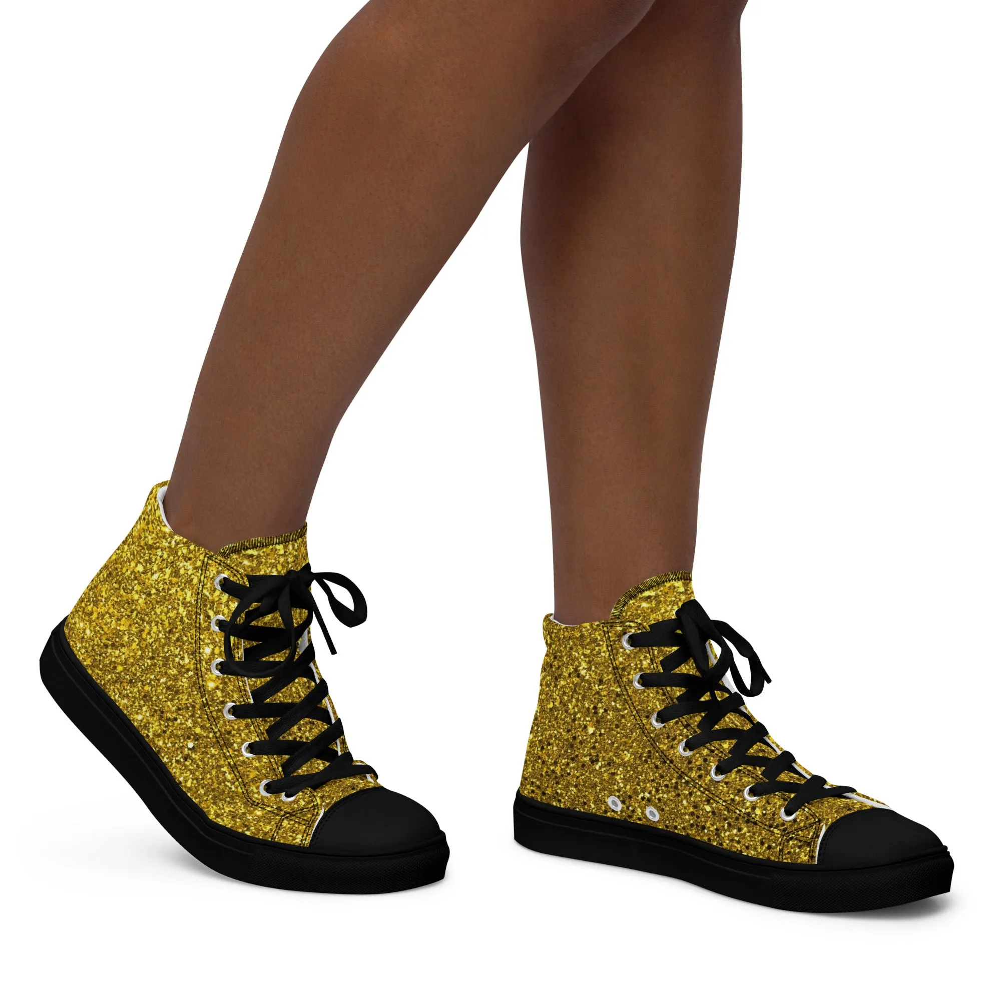 Women’s Gold Glitter Print high top canvas shoes, Gold Glitter Sneakers, Fashion Sneakers