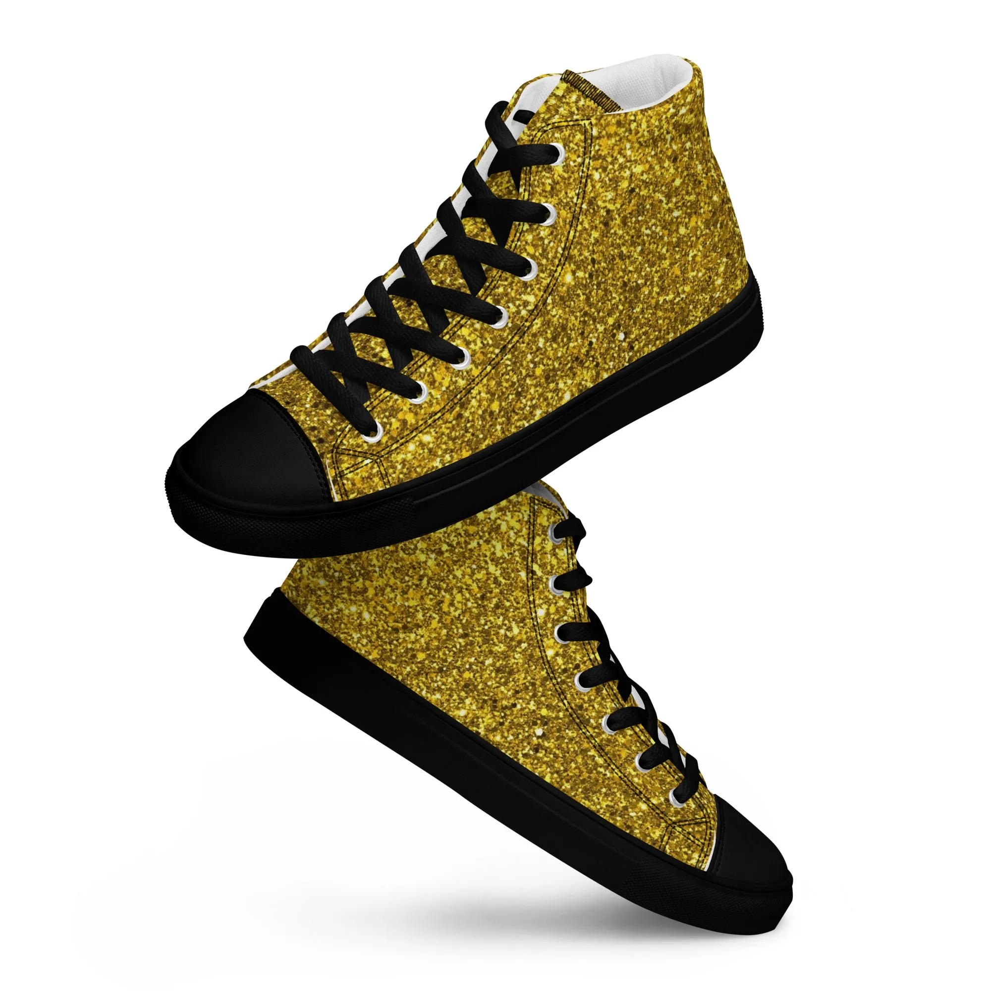 Women’s Gold Glitter Print high top canvas shoes, Gold Glitter Sneakers, Fashion Sneakers