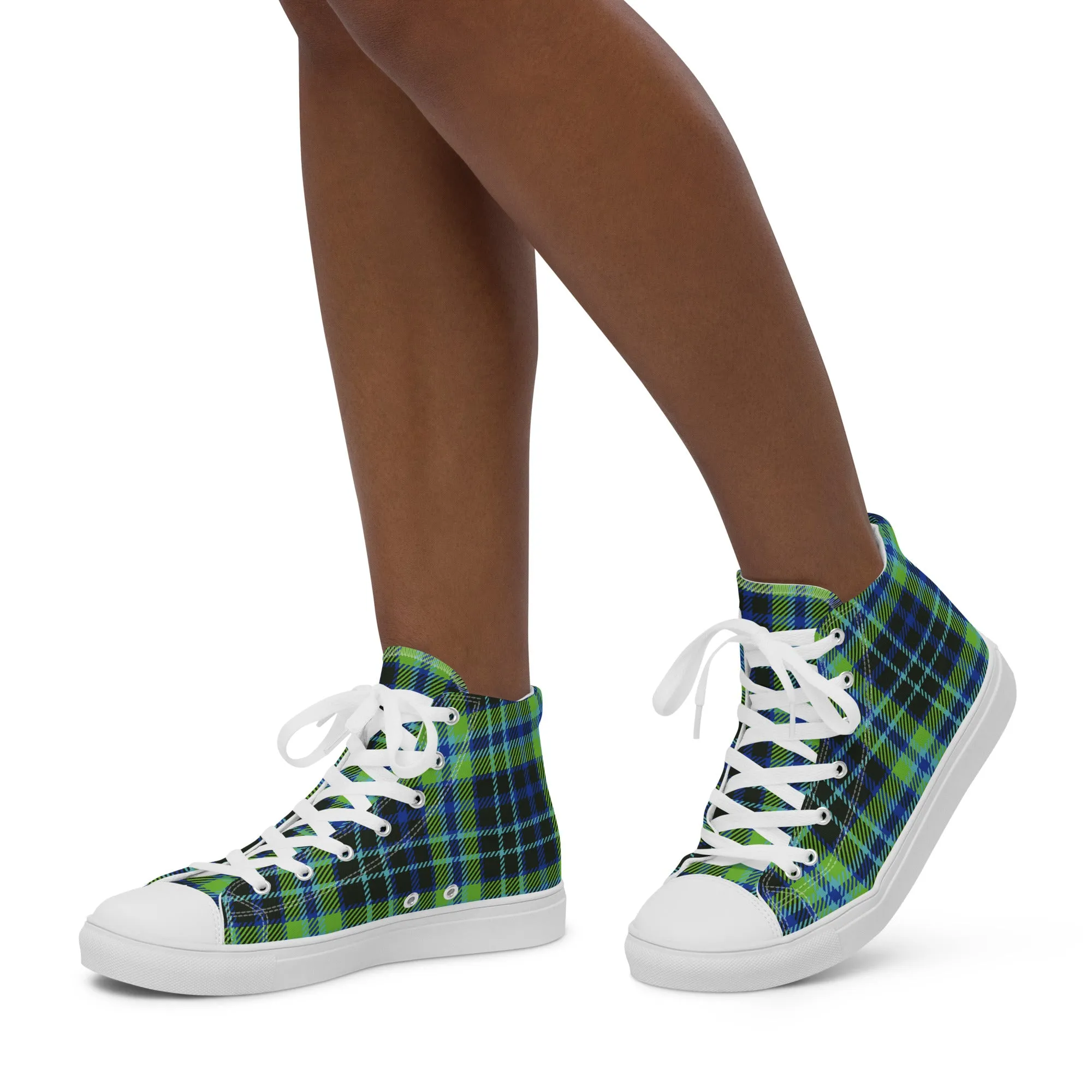 Women’s Green and Blue Plaid high top canvas shoes