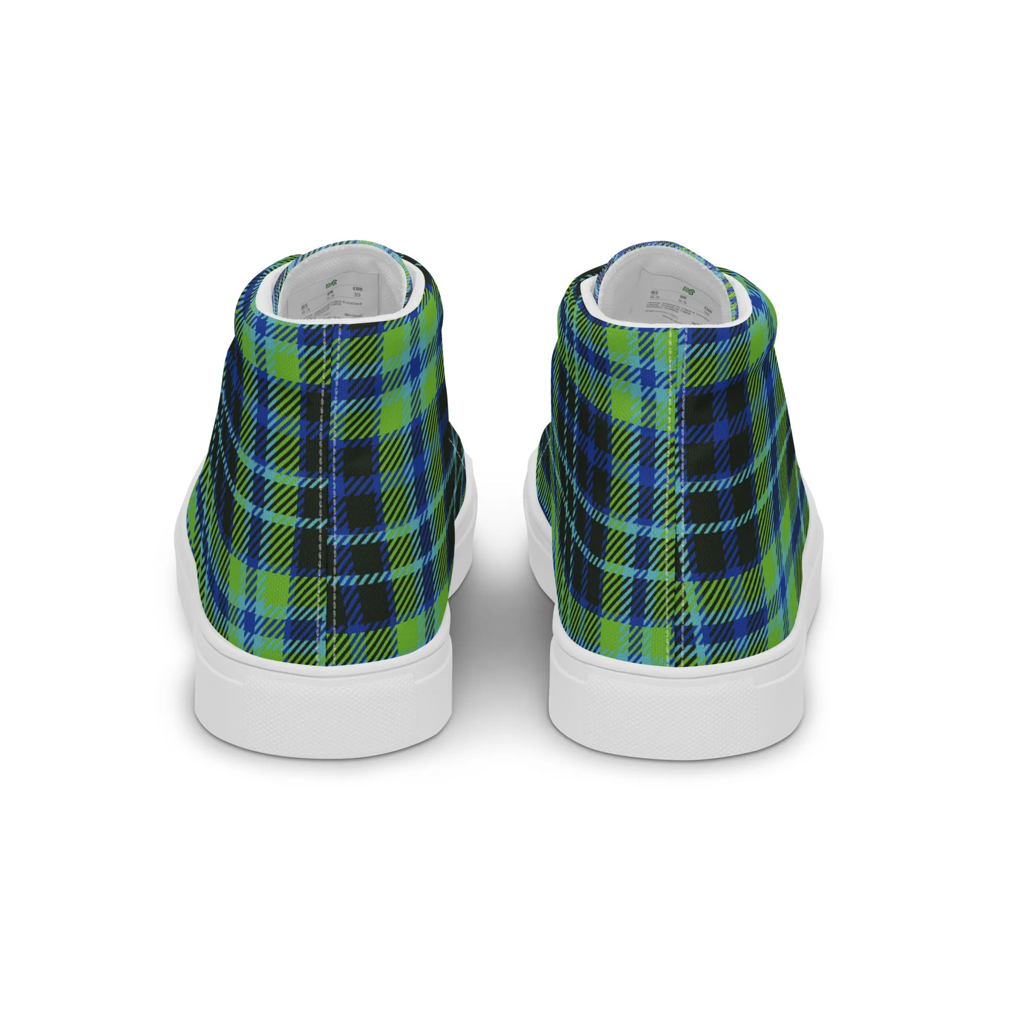 Women’s Green and Blue Plaid high top canvas shoes