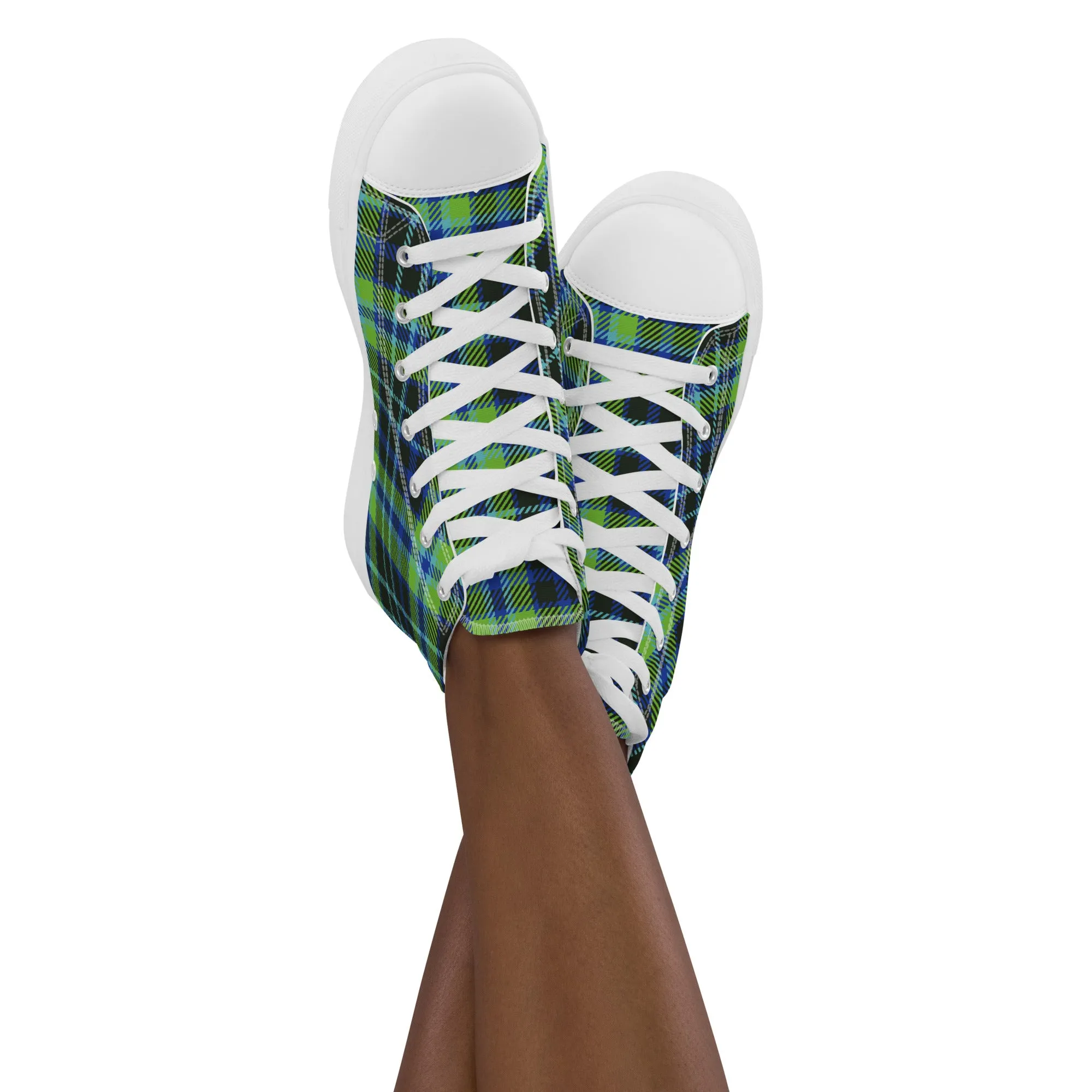 Women’s Green and Blue Plaid high top canvas shoes