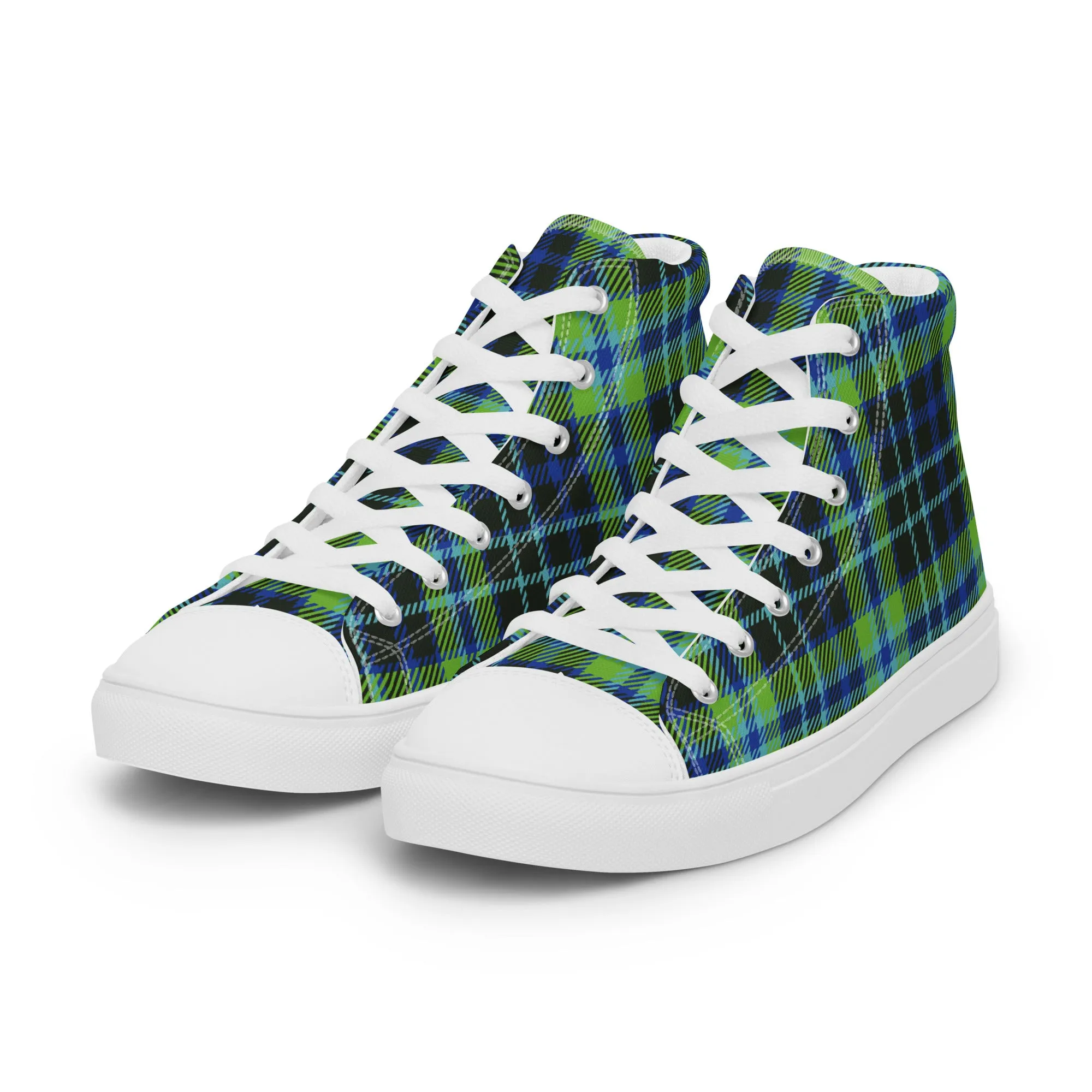 Women’s Green and Blue Plaid high top canvas shoes