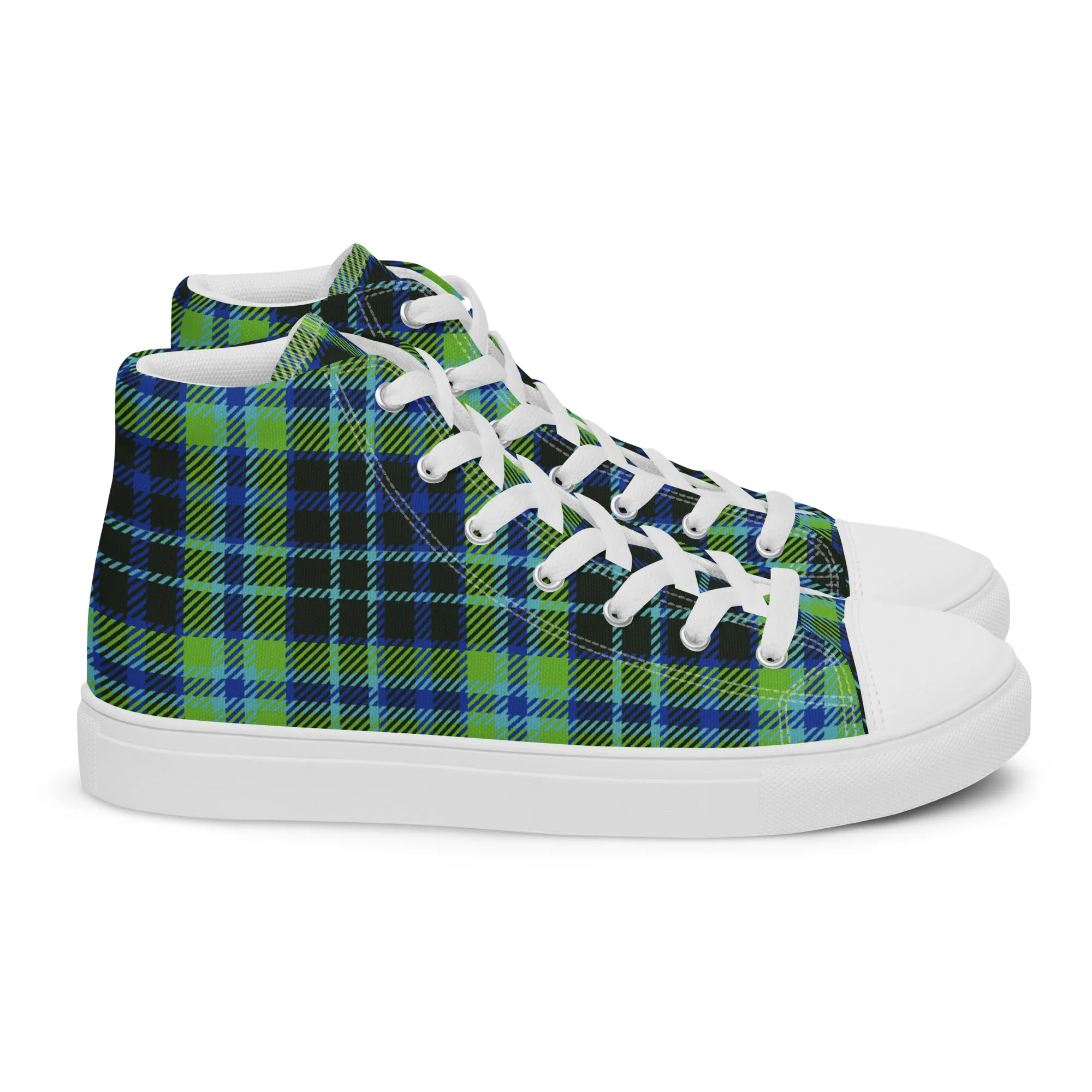 Women’s Green and Blue Plaid high top canvas shoes