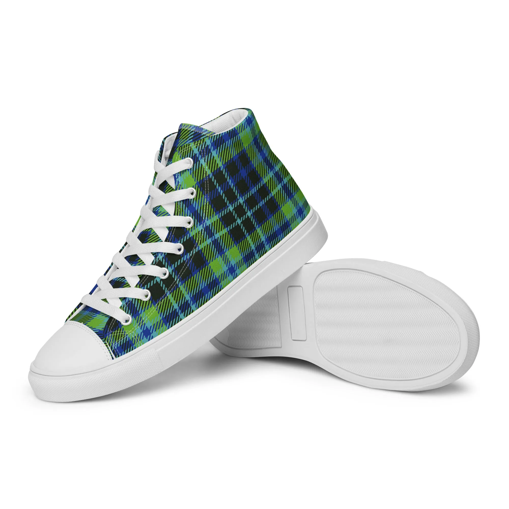 Women’s Green and Blue Plaid high top canvas shoes