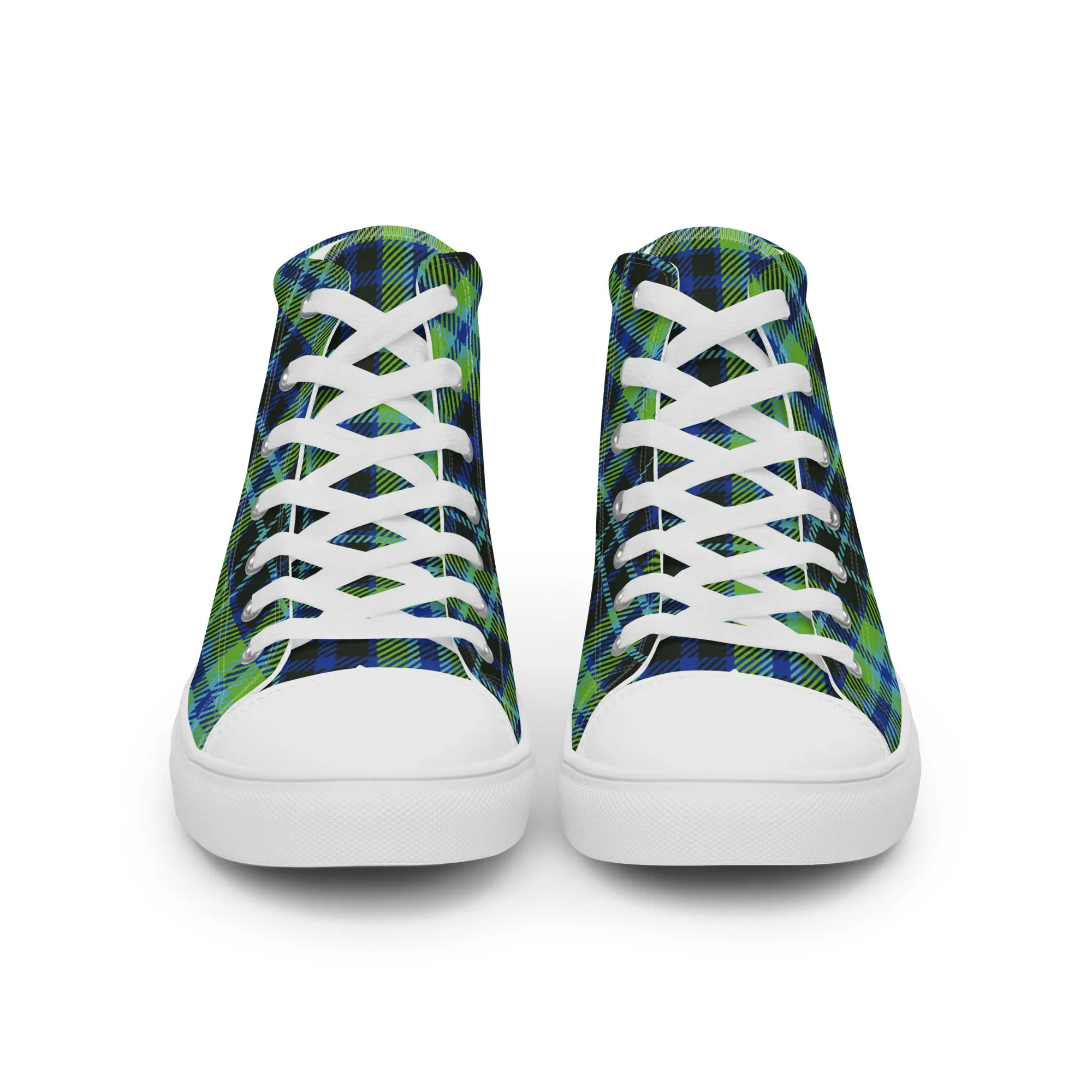 Women’s Green and Blue Plaid high top canvas shoes