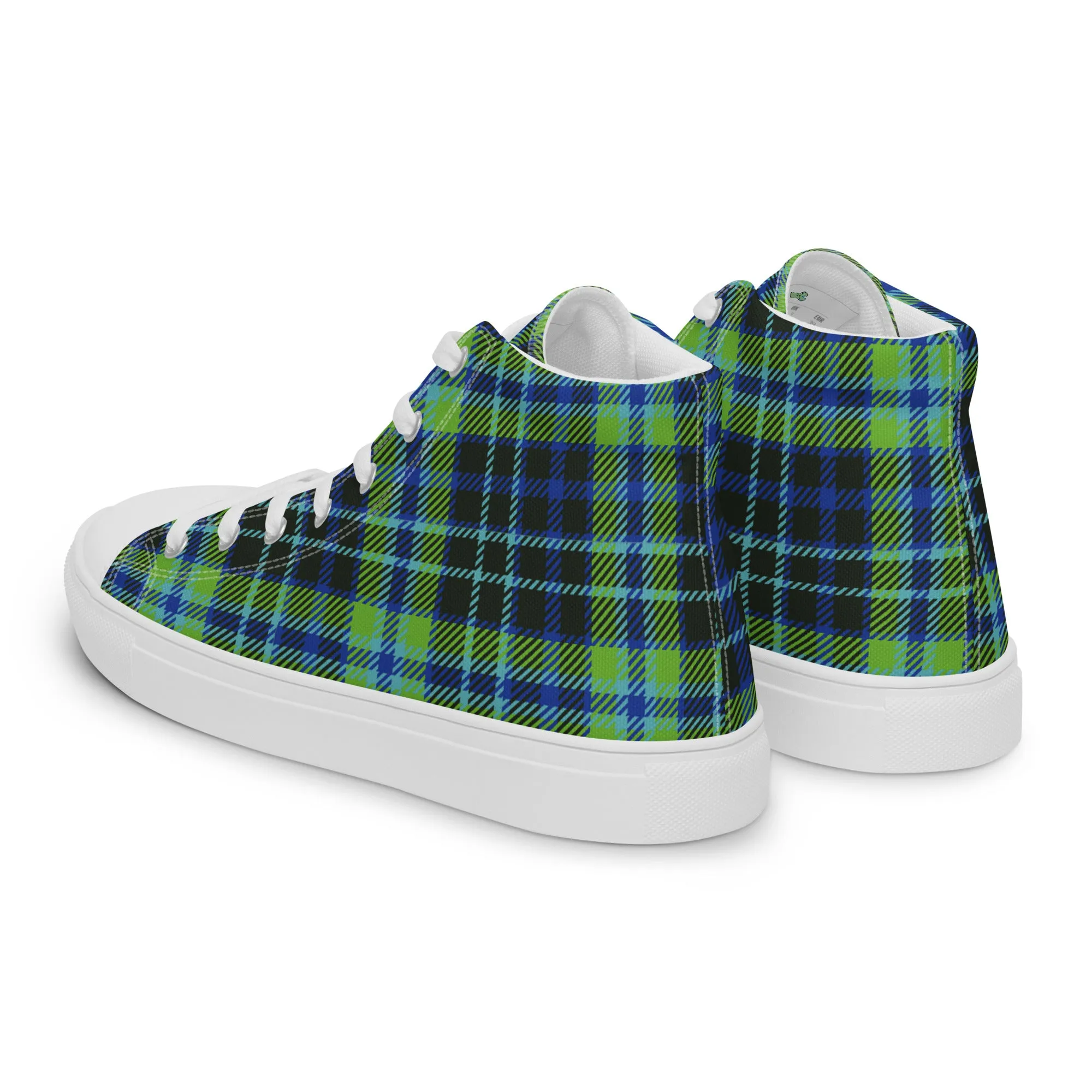 Women’s Green and Blue Plaid high top canvas shoes