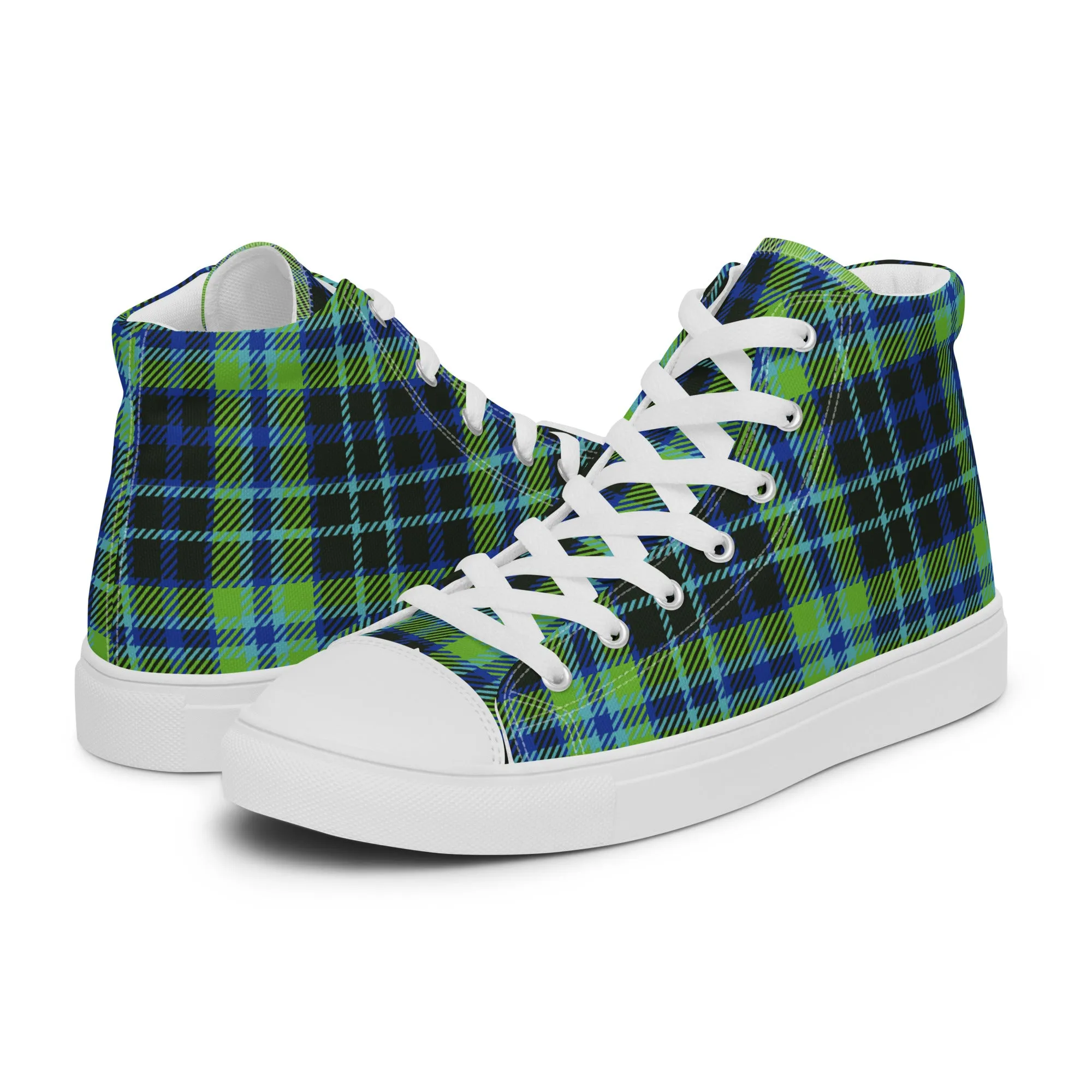 Women’s Green and Blue Plaid high top canvas shoes