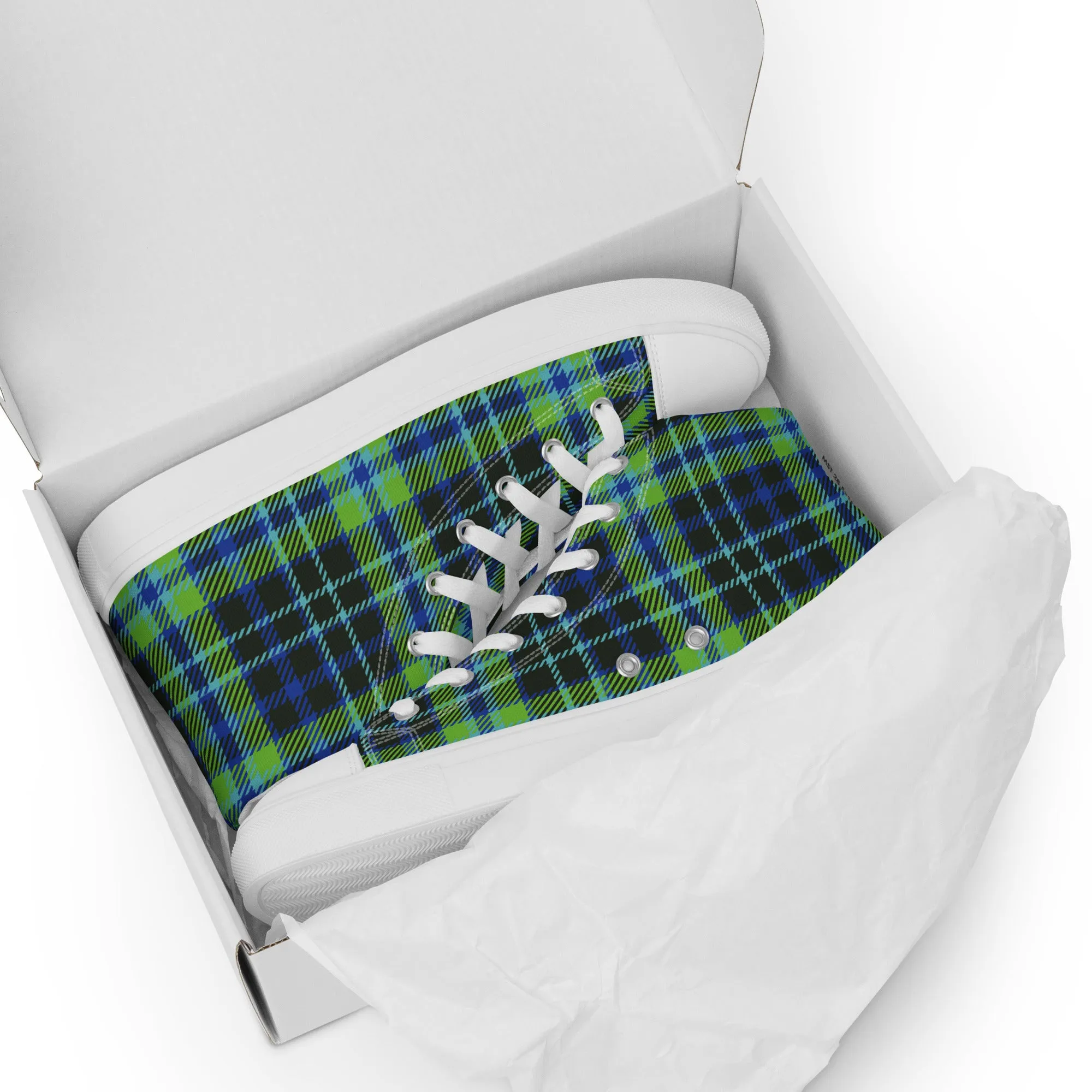 Women’s Green and Blue Plaid high top canvas shoes