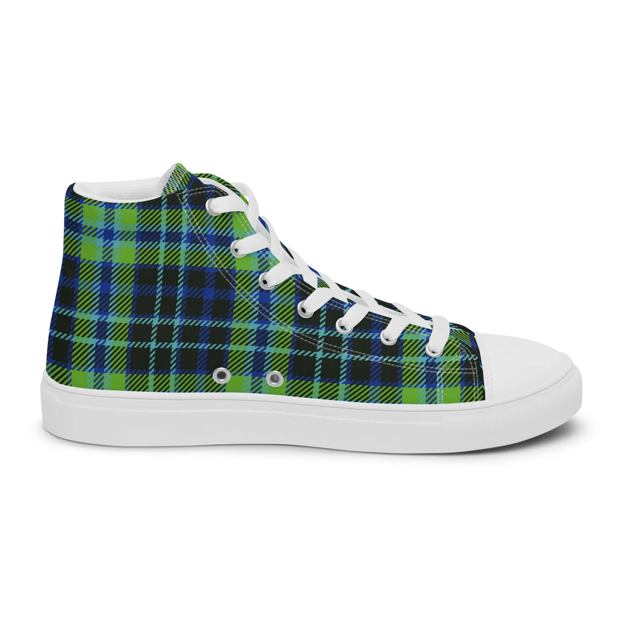 Women’s Green and Blue Plaid high top canvas shoes