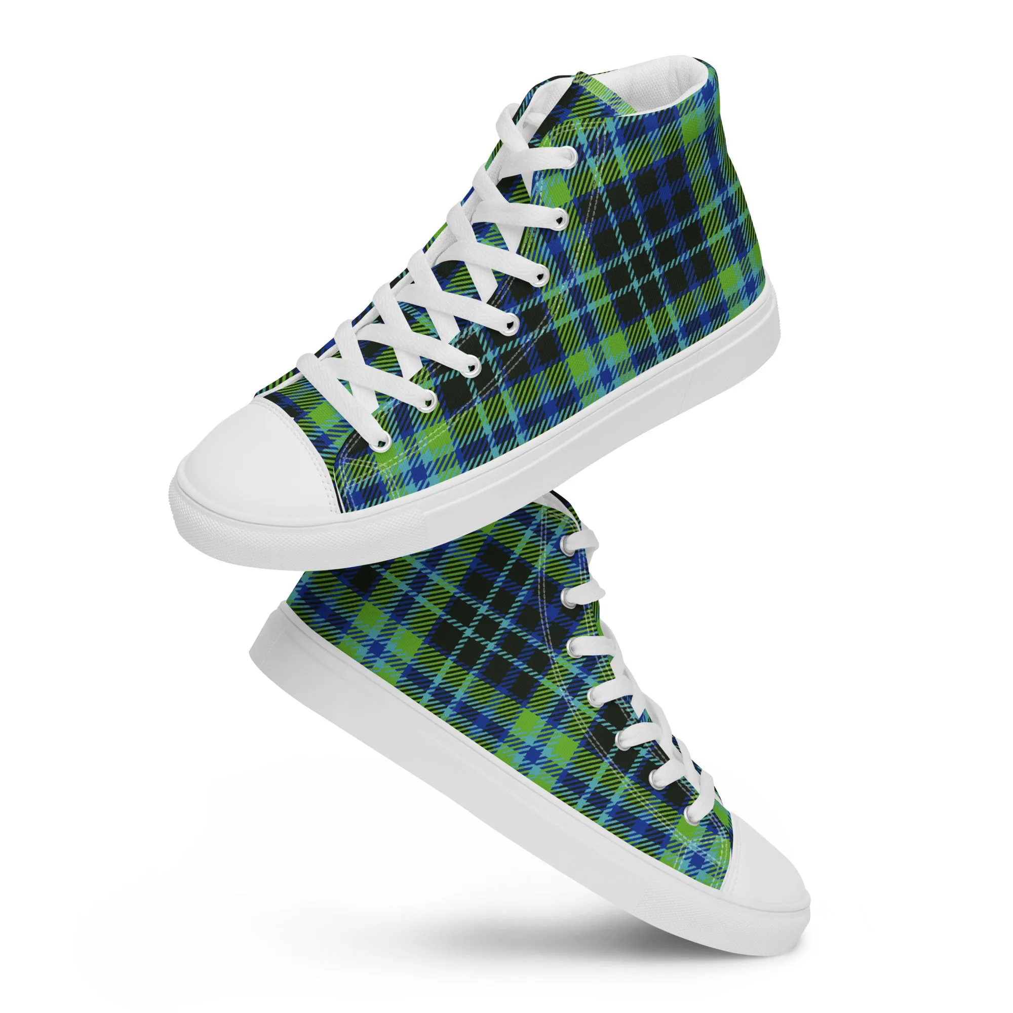 Women’s Green and Blue Plaid high top canvas shoes