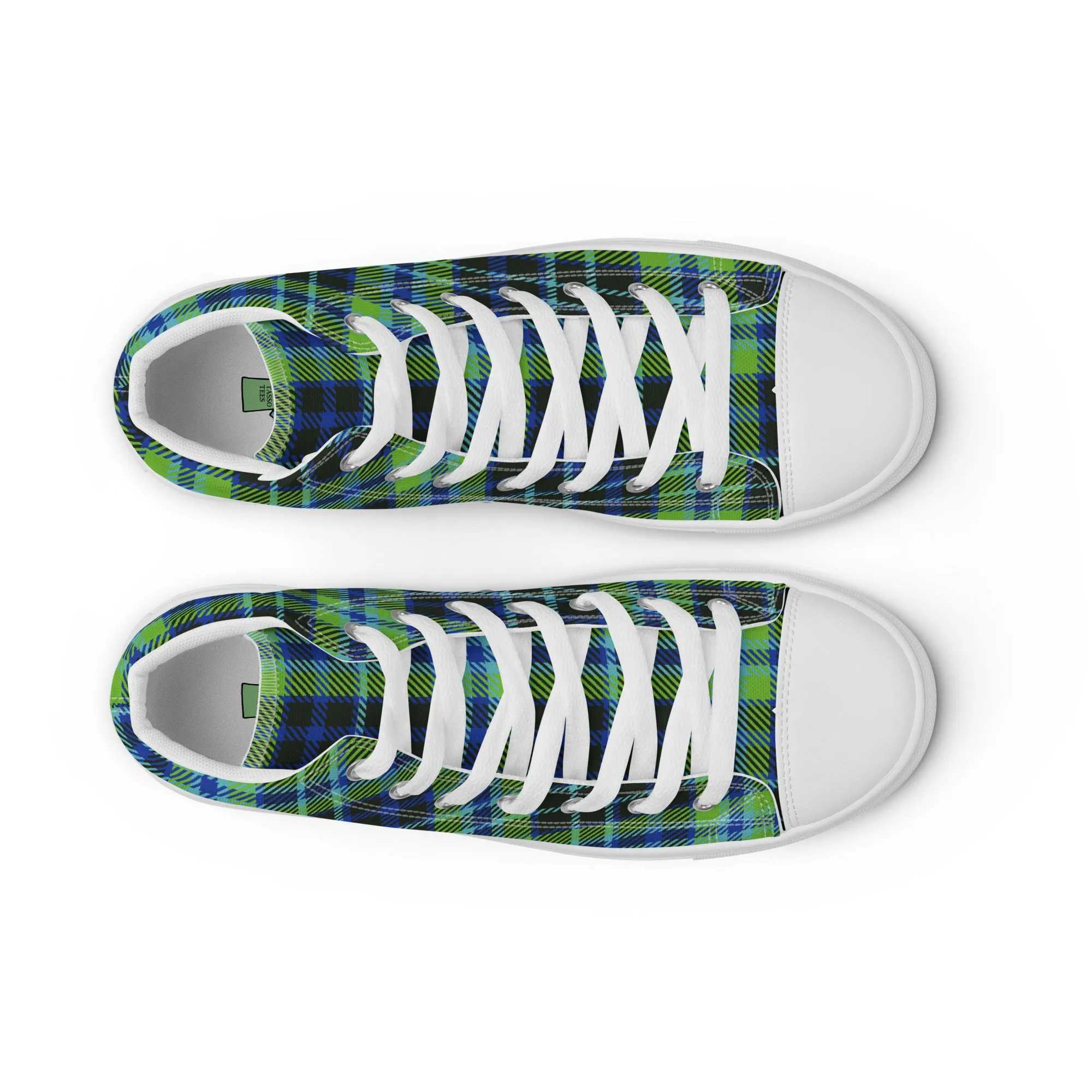Women’s Green and Blue Plaid high top canvas shoes